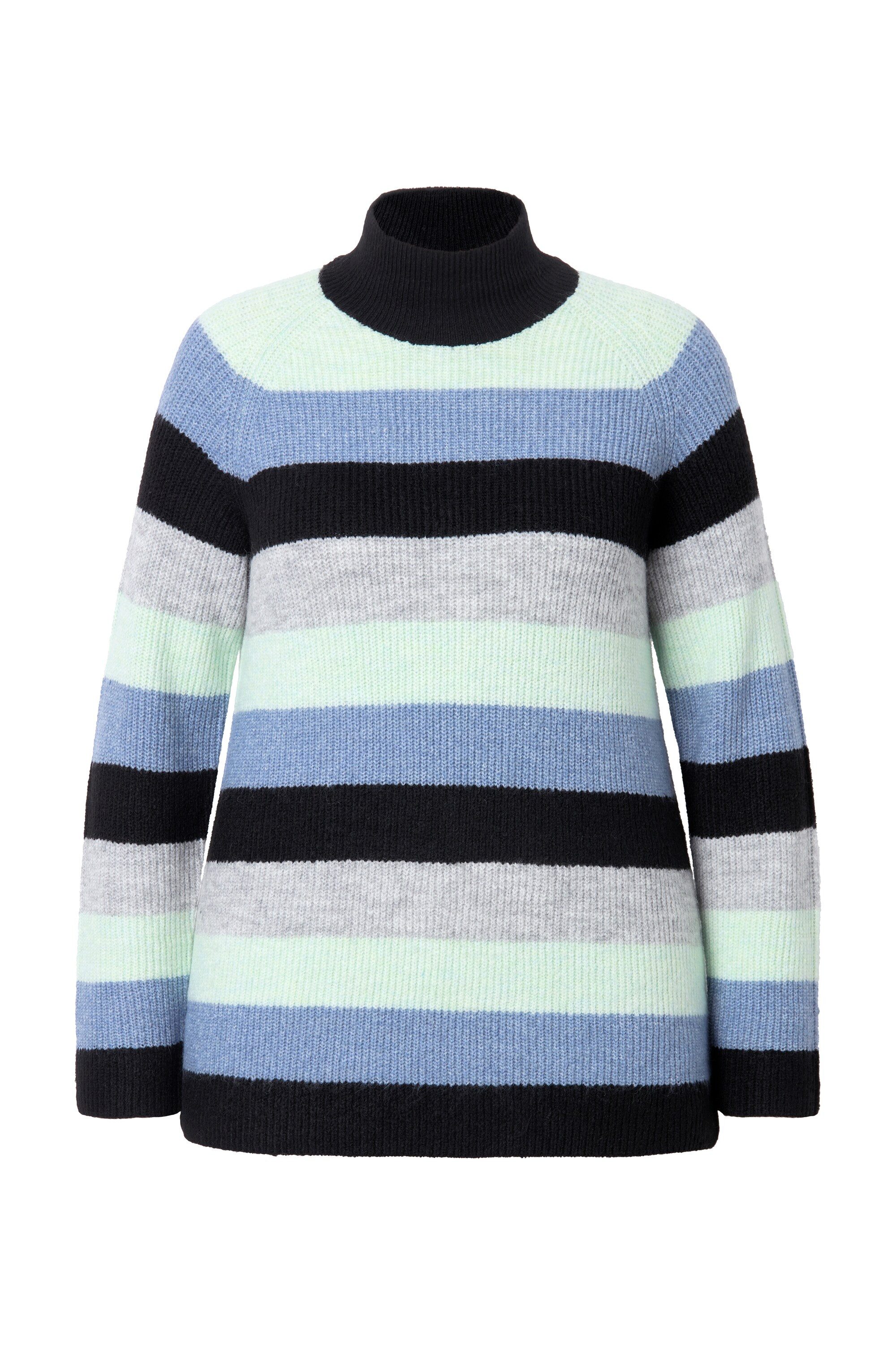 Ulla Popken Strickpullover Pullover Streifen Stehkragen Raglan-Langarm günstig online kaufen