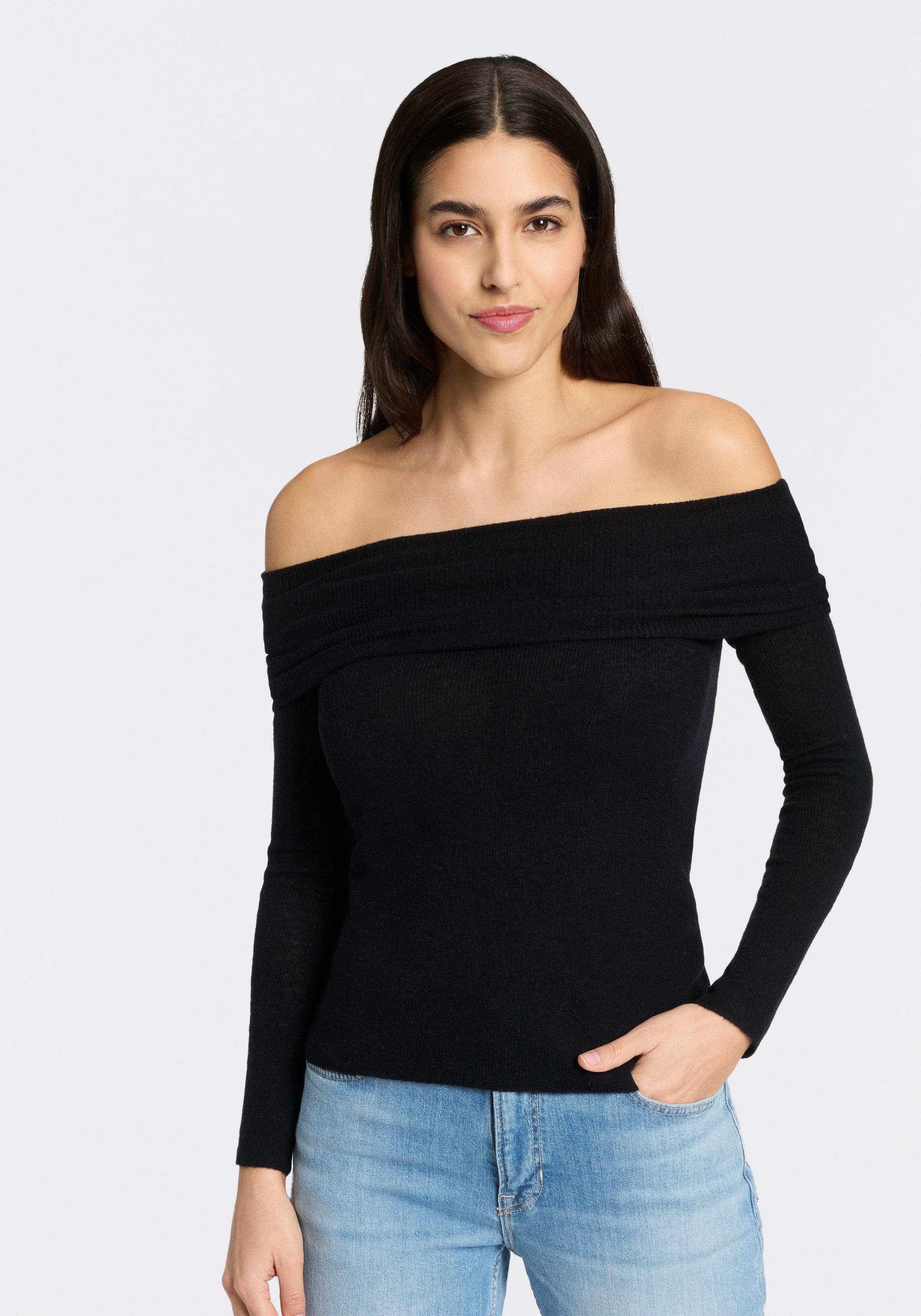 BOSS ORANGE Carmenpullover Falmon Premium Damenmode schulterfrei mit umgeschlagenem Ausschnitt