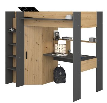 Parisot Hochbett Helix (Stauraumbett inklusive Kleiderschrank und Schreibtisch) kein Lattenrost erforderlich