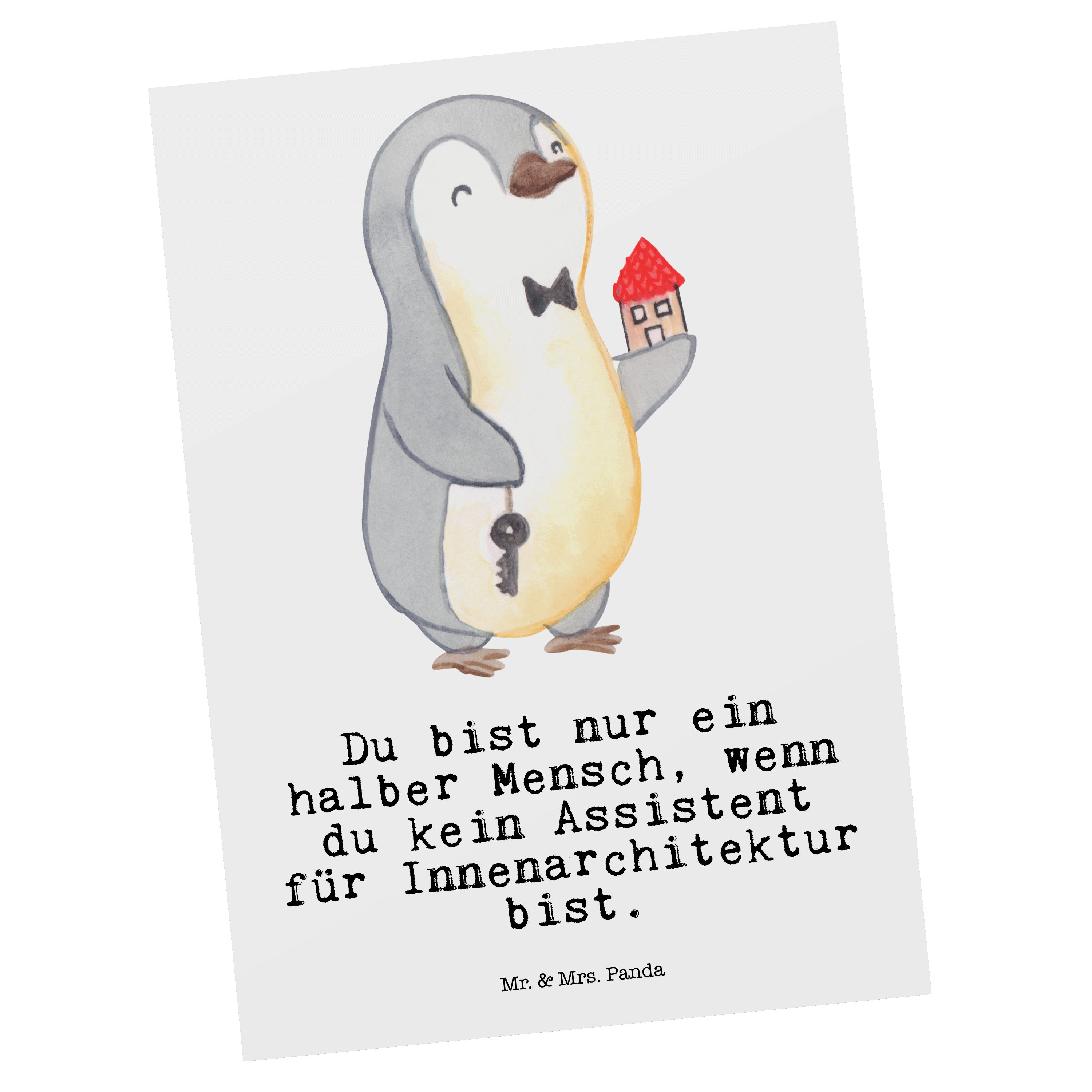 Mr. & Mrs. Panda Postkarte Assistent für Innenarchitektur mit Herz - Weiß - Geschenk, Abschied