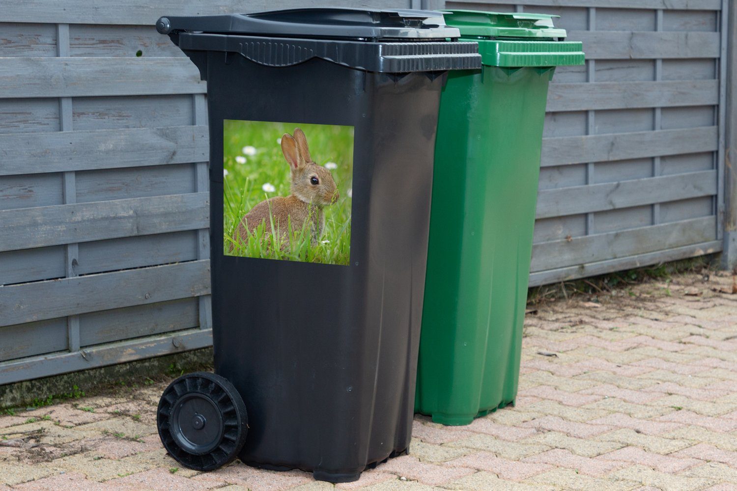 - Abfalbehälter Kaninchen (1 Gras - Wandsticker MuchoWow Mülltonne, Container, St), Blumen Mülleimer-aufkleber, Sticker,