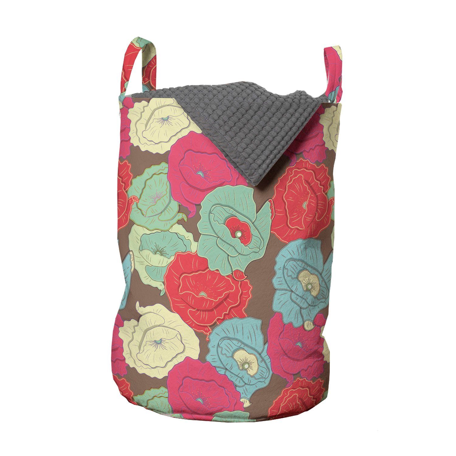 Abakuhaus Wäschesäckchen Wäschekorb mit Griffen Kordelzugverschluss für Waschsalons, Blumen Mehrfarbige Mohnblüten
