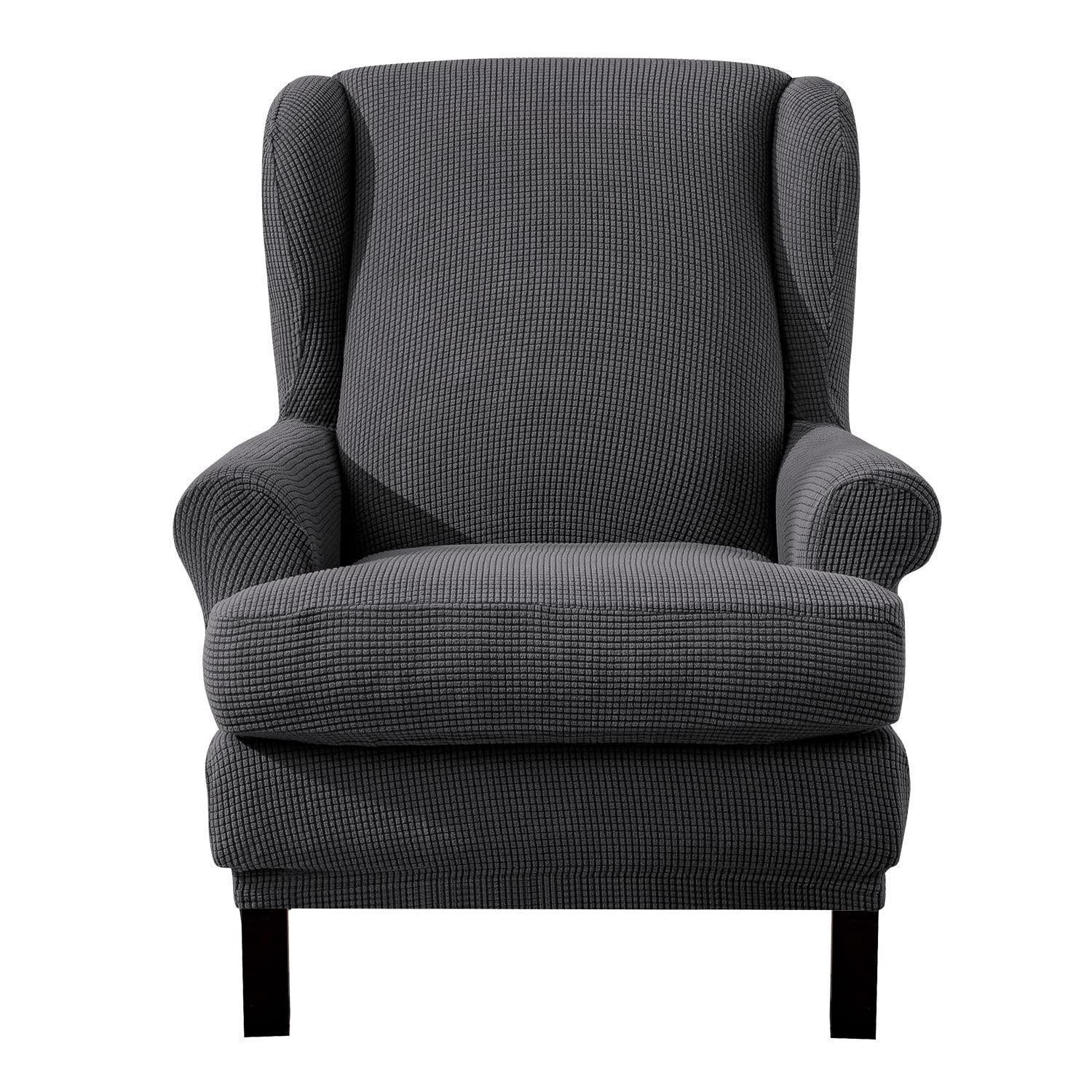 LuxusKollektion Relaxsesselhusse Sesselhusse 2teilig Elastisch Ohrensessel Jacquard Dunkelgrau