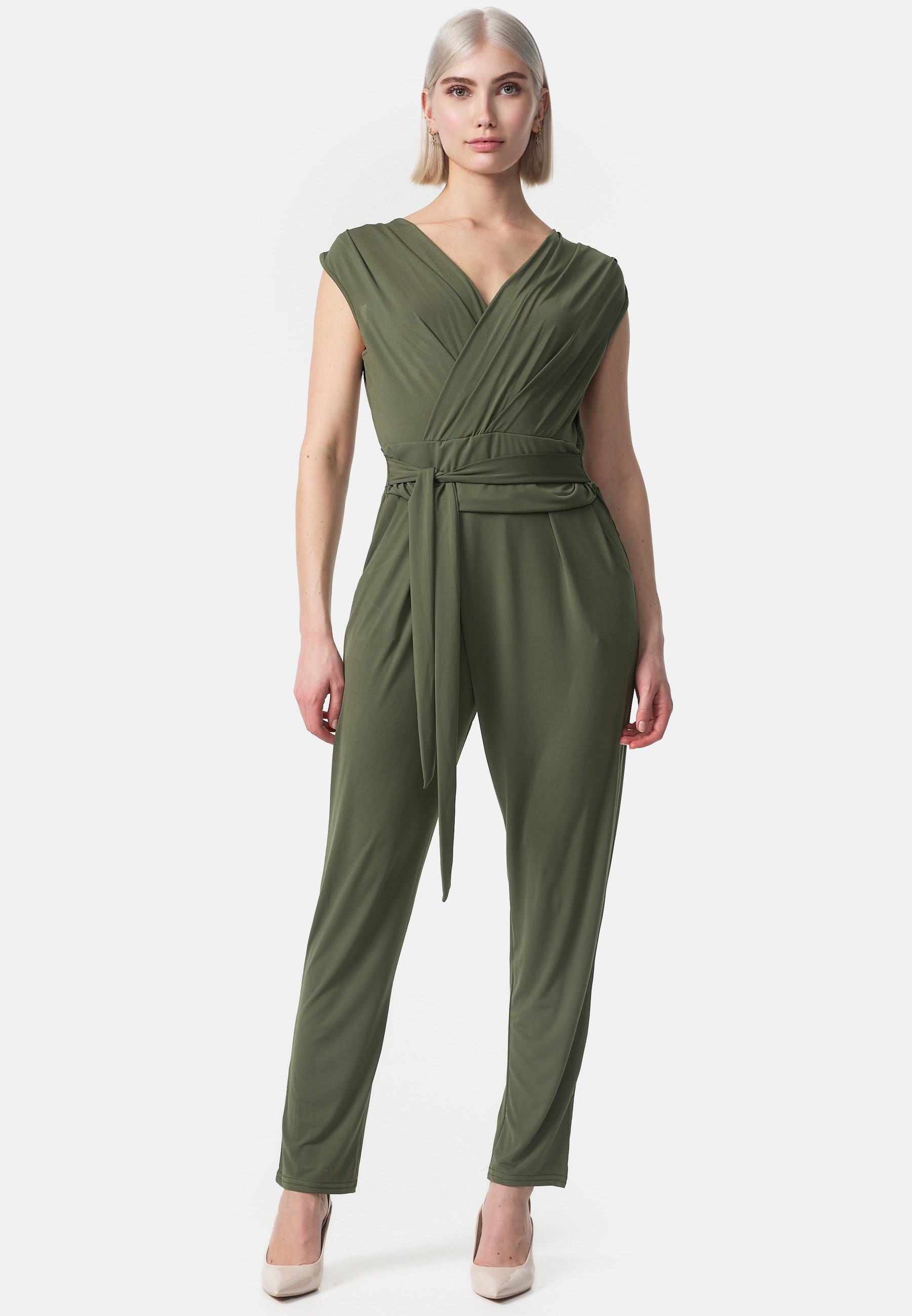 Olive mit Wickeloptik PM Einheitsgröße) SELECTED ohne Jumpsuit Overall PM-36 Bindegürtel Ärmel (Business