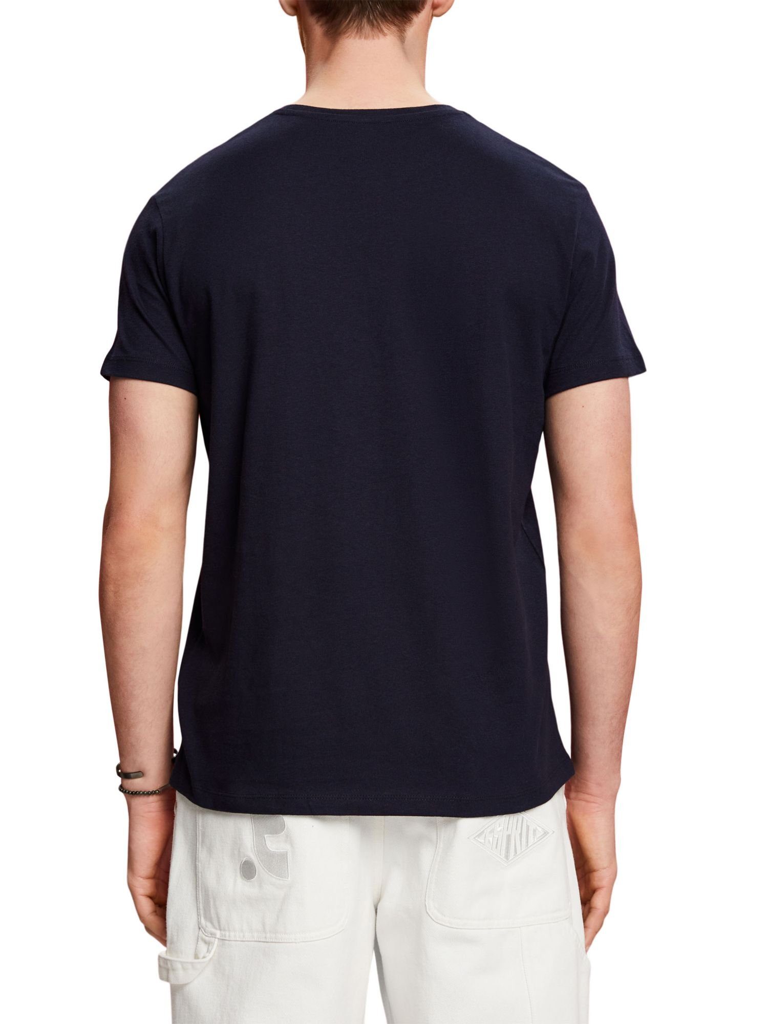 T-Shirt, Esprit Jersey (1-tlg) edc Baumwolle-Leinen-Mix NAVY by T-Shirt