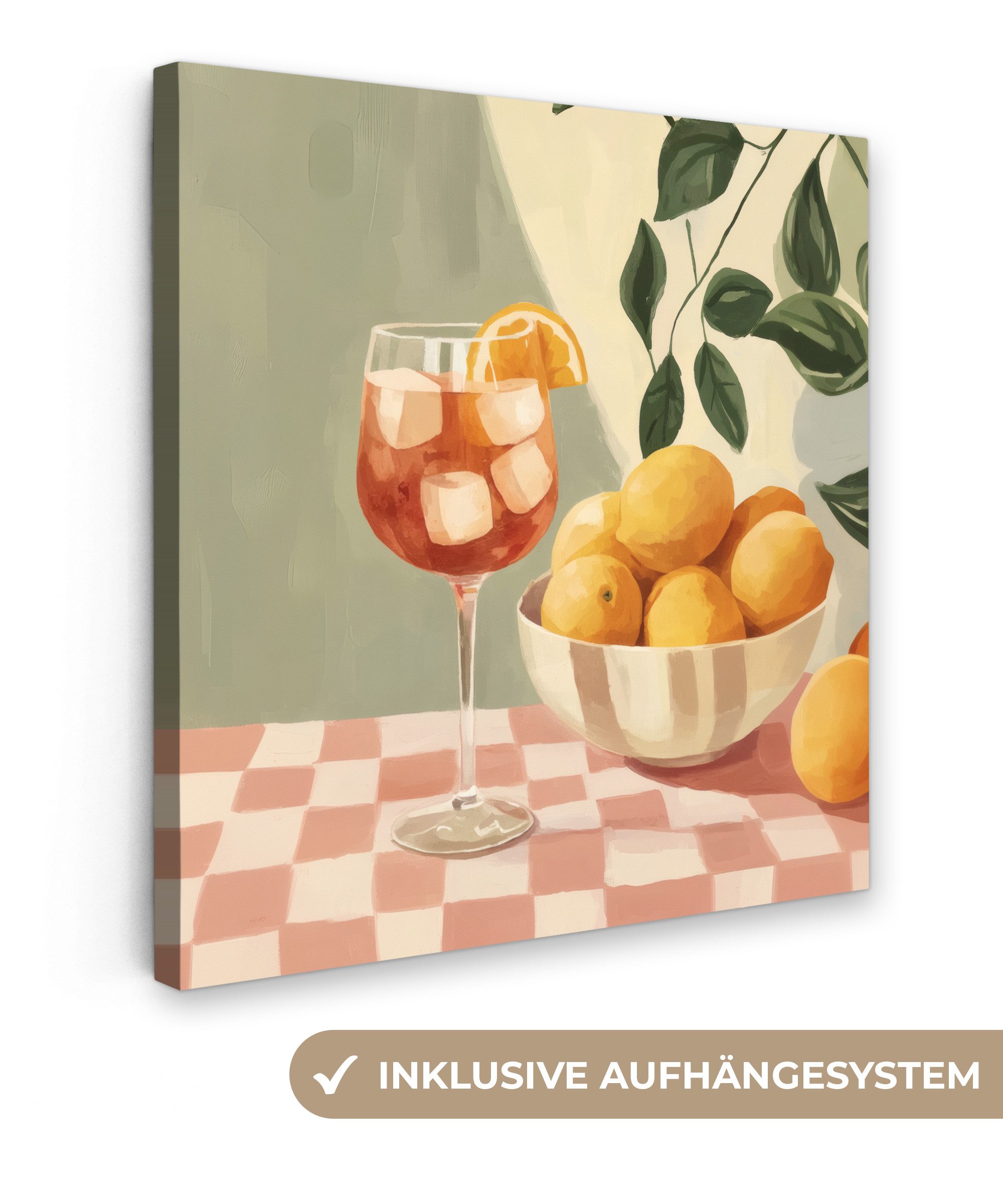 OneMillionCanvasses® Leinwandbild Zitronen - Glas - Tischtuch - Blockiert, günstig online kaufen