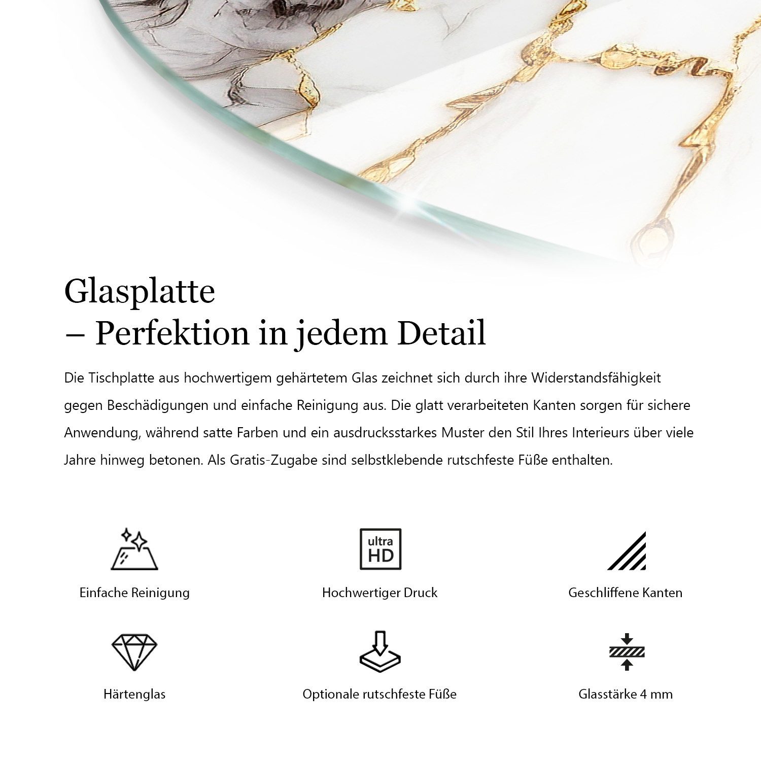 Tulup Tischplatte Ersatzplatte Glas Mosaikmuster mit Ornamenten Tisch Glasplatte Ersatz