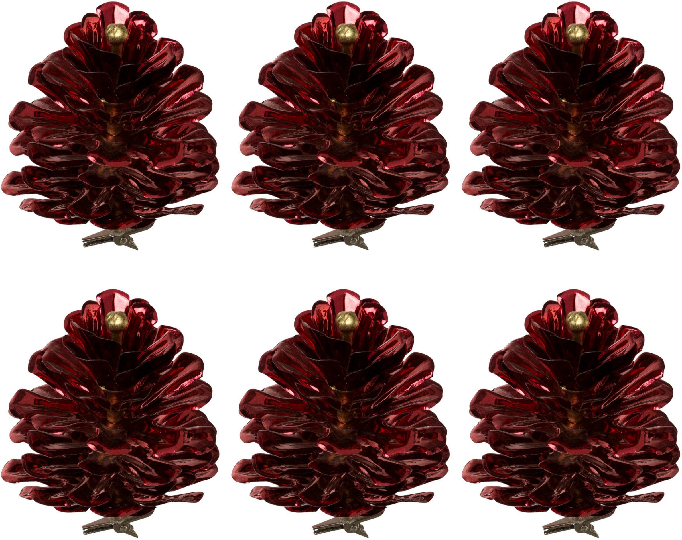 Creativ green Weihnachtsbaumklammer Weihnachtsdeko rot aussen, Christbaumschmuck (6-tlg), in Metallic-Optik