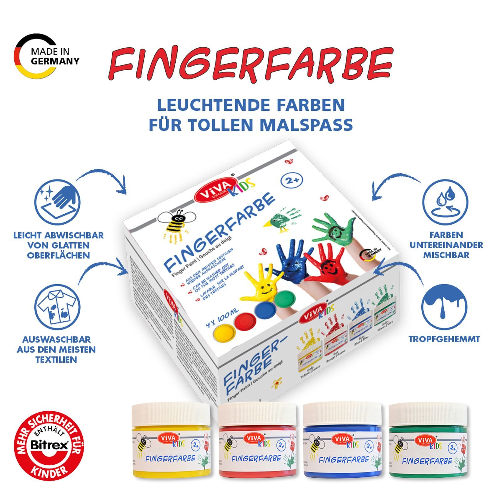Viva Decor Fingerfarbe KIDS, 4er Set