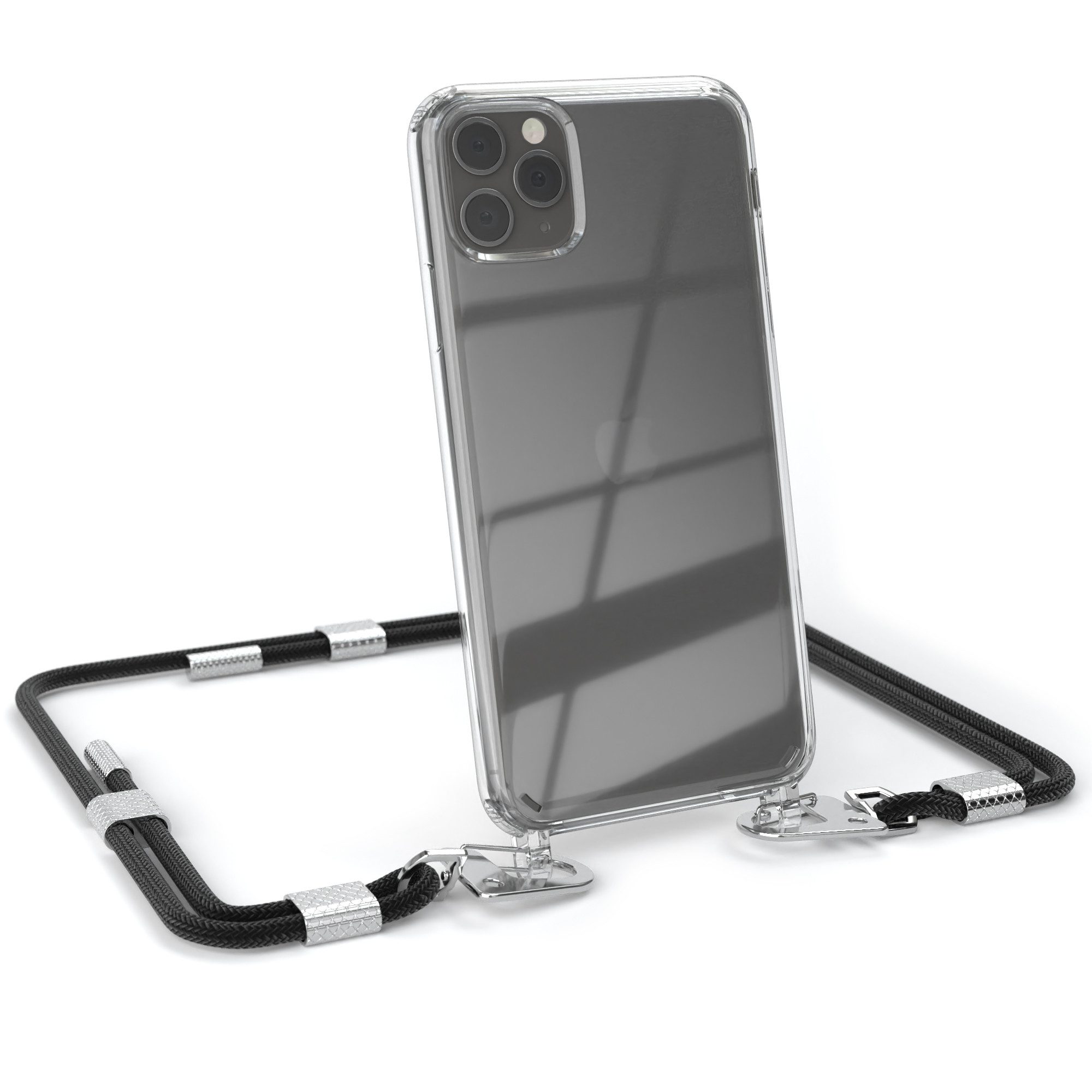 EAZY CASE Handykette Silikonhülle mit Kette für Apple iPhone 11 Pro Max 6,5 Zoll, Ketten Hülle Transparent Case Kettenhülle abnehmbare Kordel Schwarz