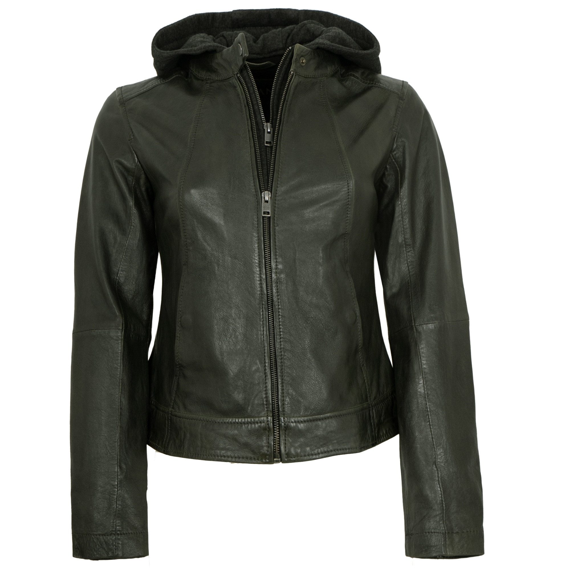 Jilani Lederjacke Ashley Jilani Collection - Damen Lederjacke Lammnappa Kapuze olive