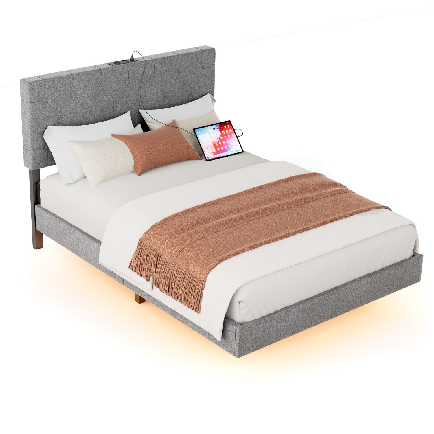 oyajia Polsterbett Doppelbett 140x200 cm, LED günstig online kaufen