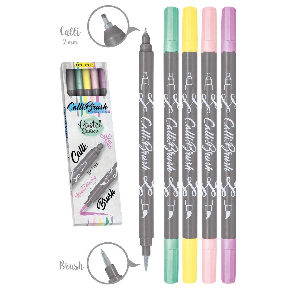 Online Pen Kalligraphie-Stift ONLINE Kalligraphie Stifte Calli Brush Double Tip Pastell 5 Stück