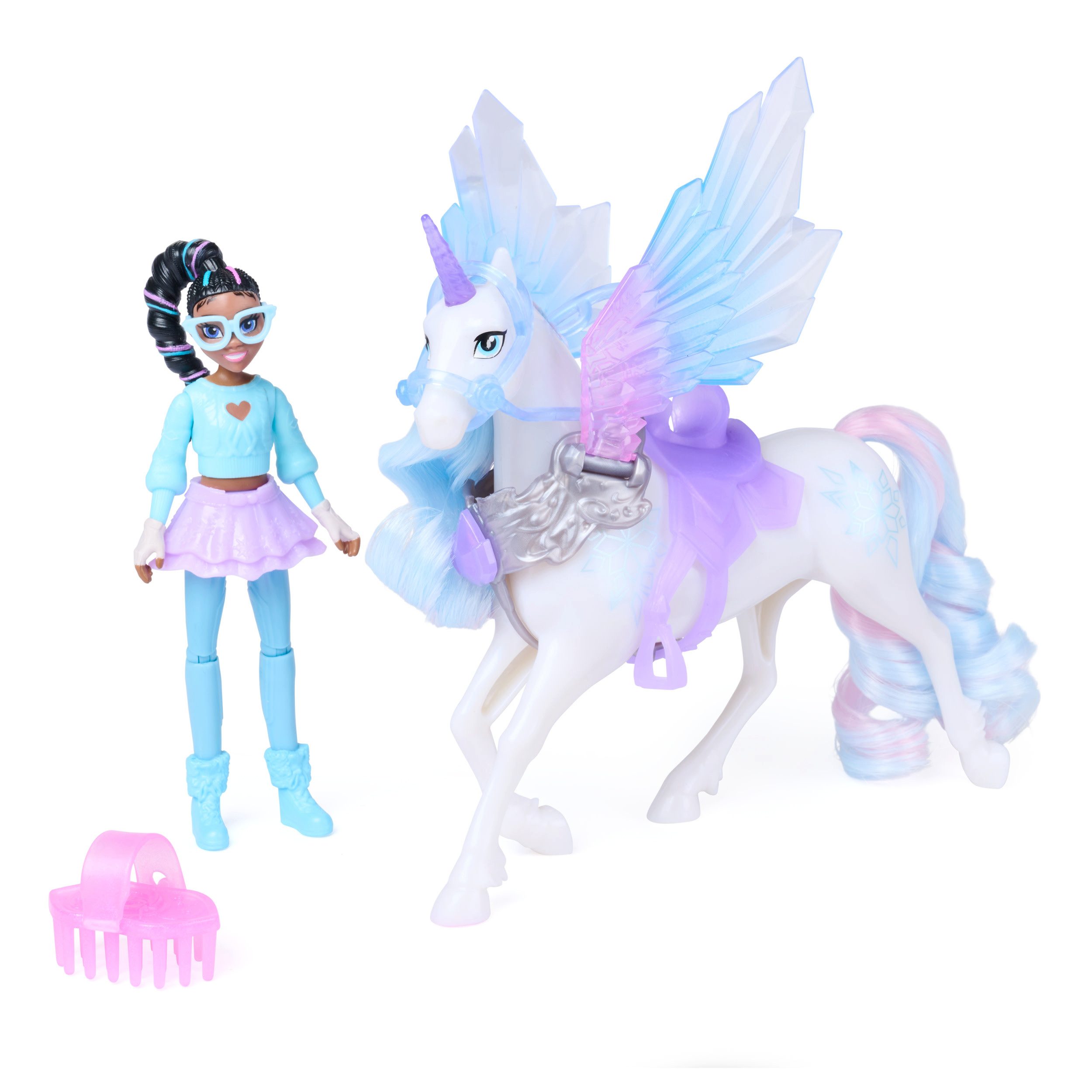 Spin Master Anziehpuppe Unicorn Academy - Wing Magic Layla und Glacier Spielset