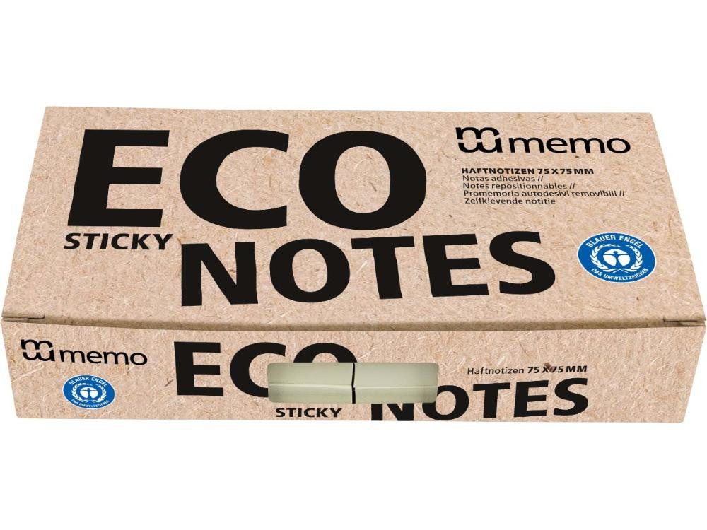 memo Haftnotizblock memo Haftnotizen 75 x 75 mm, 6 Blöcke im Recycling