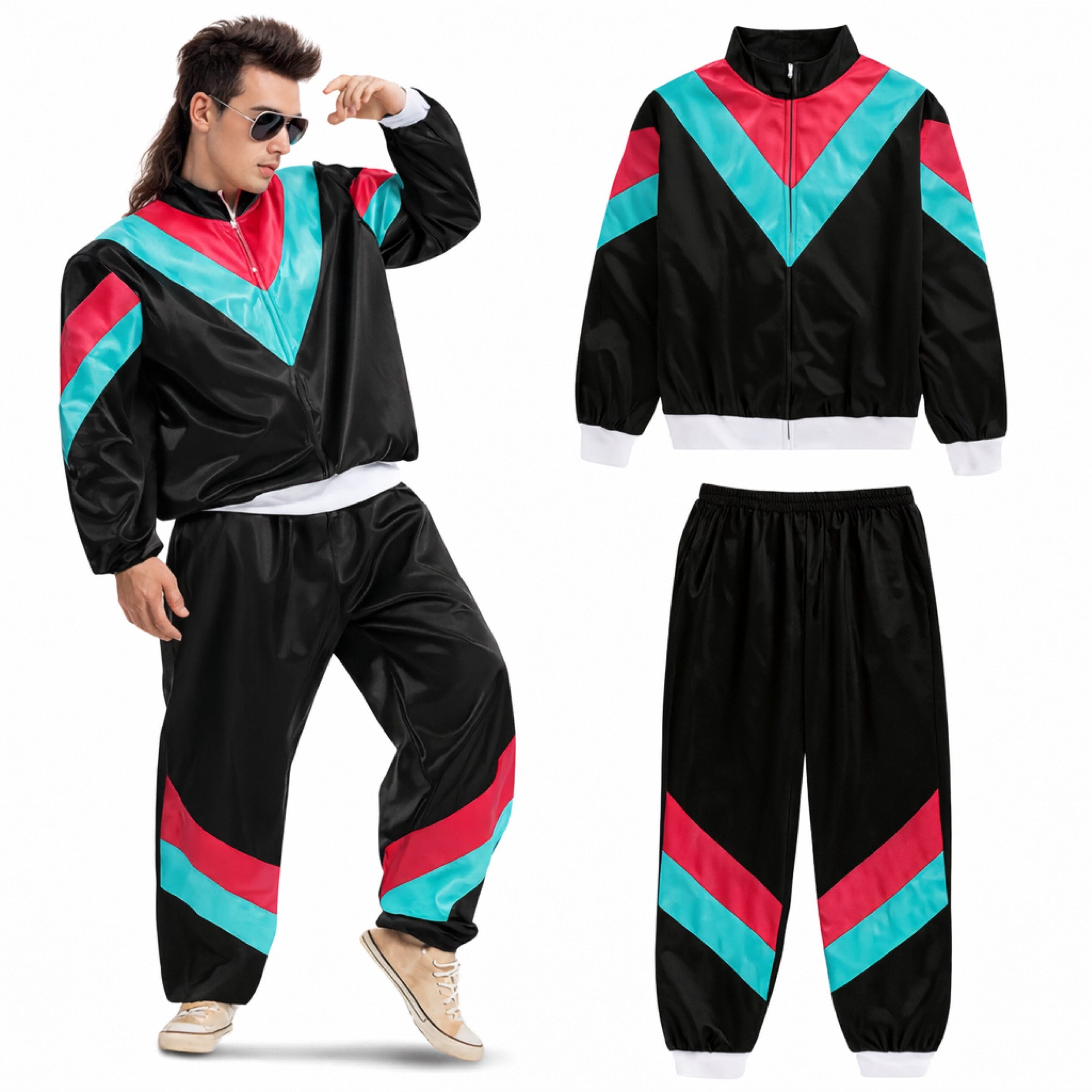 FASCHINFEVER Kostüm Overall Retro – 80er-Jahre Kostüm im klassischen Vintage-Look Fasching