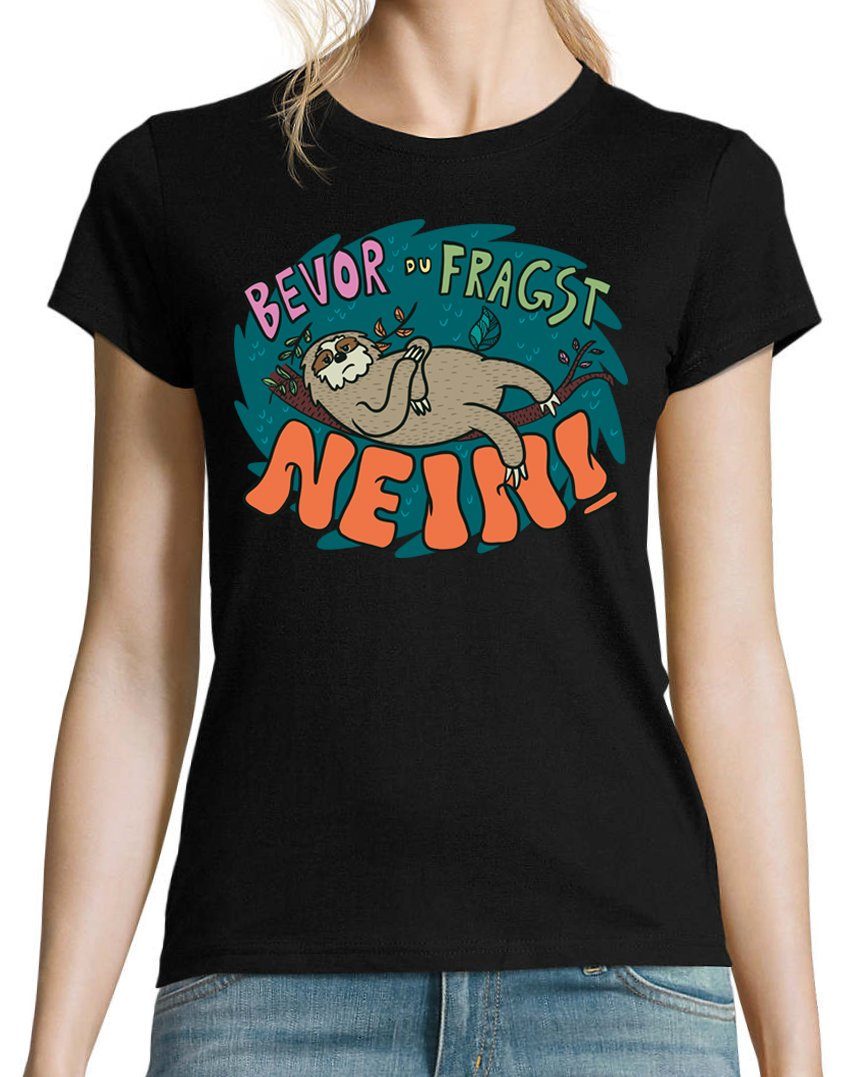 Youth Designz T-Shirt Bevor du fragst NEIN Faultier Damen T-Shirt mit lustigem Frontprint