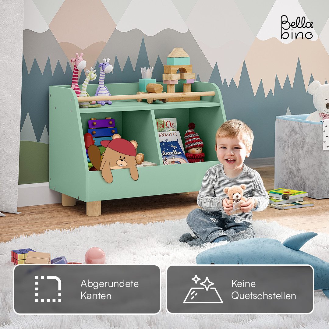 Bellabino Kinderregal Belly mit geräumigen Fächern und Ablagefläche, Spielzeugtruhe, Bücherregal aus Holz, 2 Fächer für Spielzeug, 1 Ablagefläche, mintgrün/natu – Bild 4 von 5