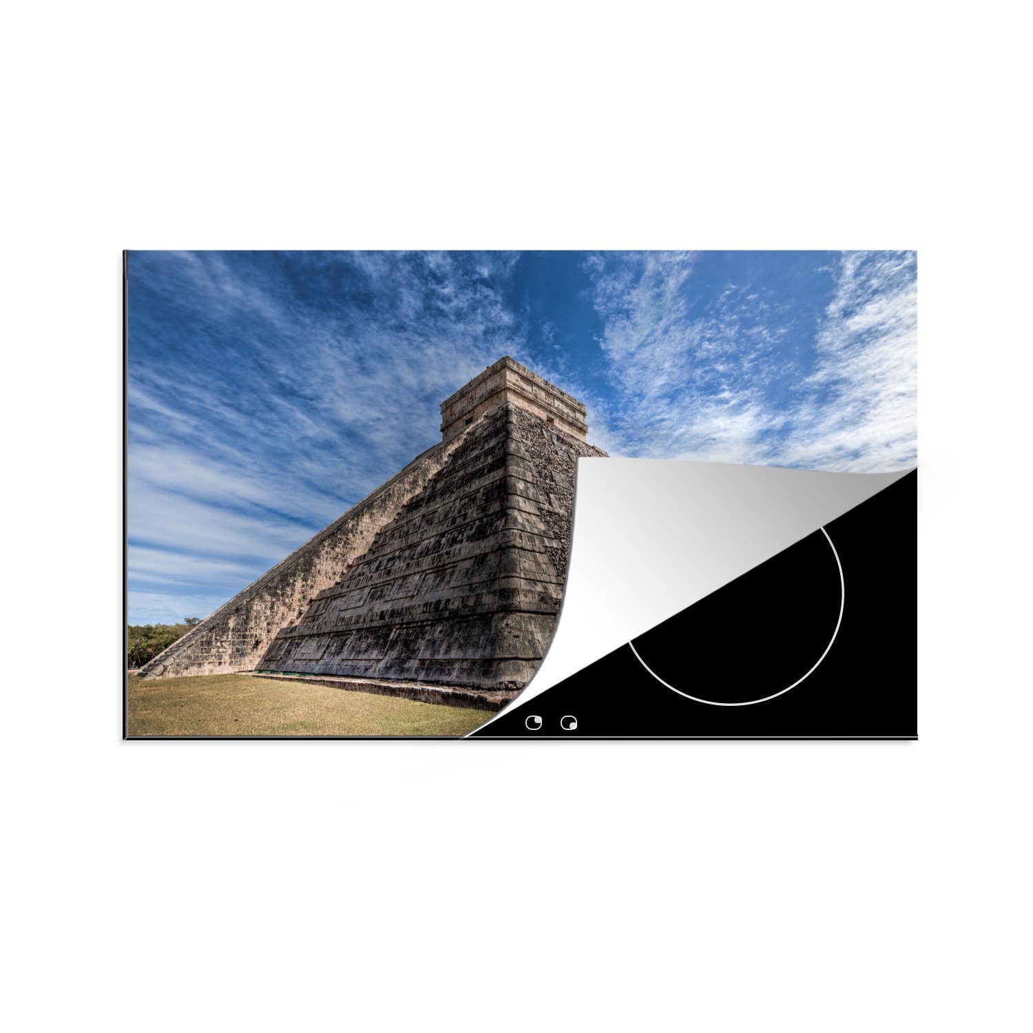 MuchoWow Herdblende-/Abdeckplatte Maya-Tempel in Cancun, Vinyl, (1 tlg), 83x51 cm, Ceranfeldabdeckung, Arbeitsplatte für küche