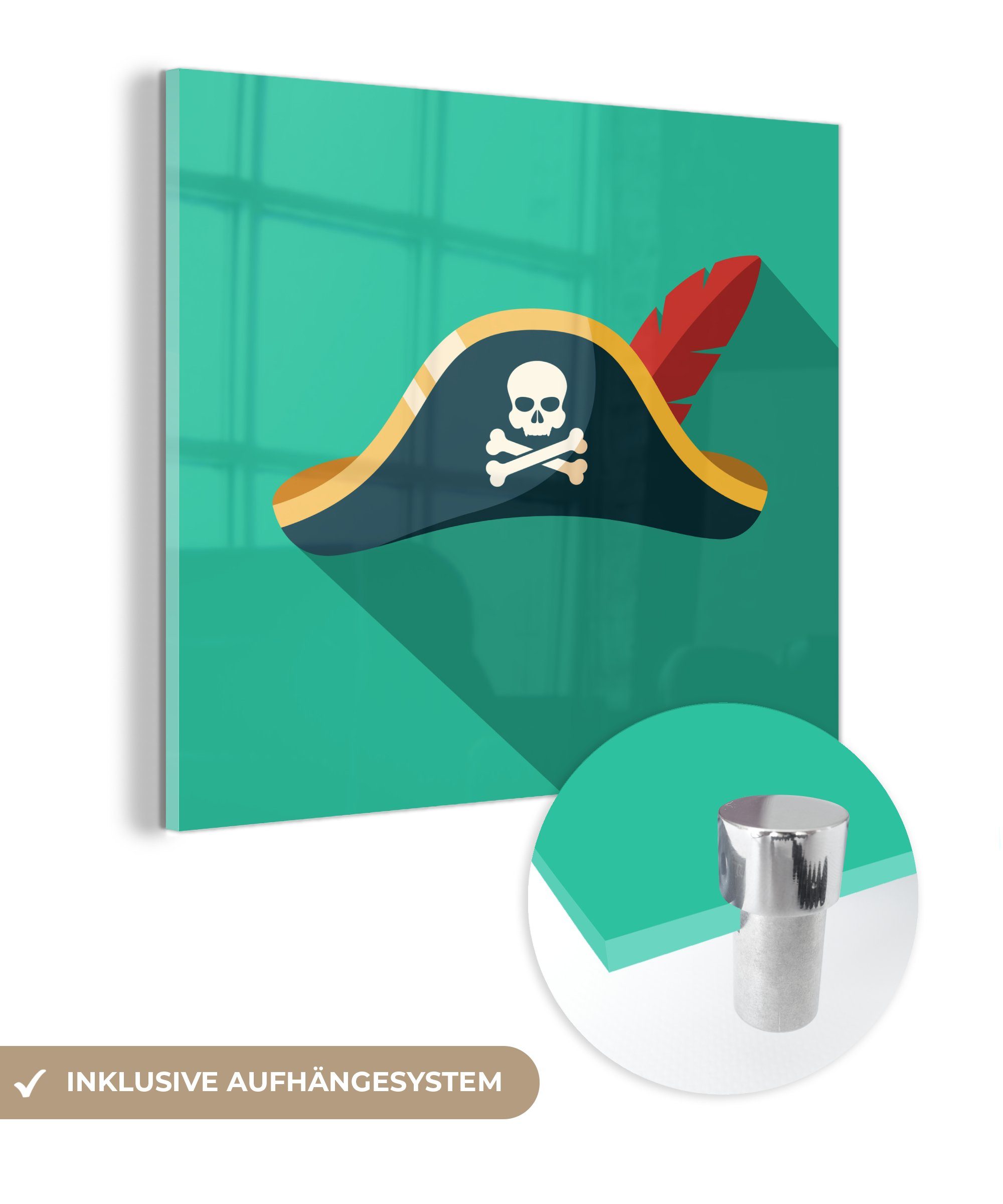 Piratenhuts auf Illustration St), Foto für Glas - Acrylglasbild MuchoWow Glasbilder (1 Wandbild auf Bilder eines Glas Kinder, - Wanddekoration -