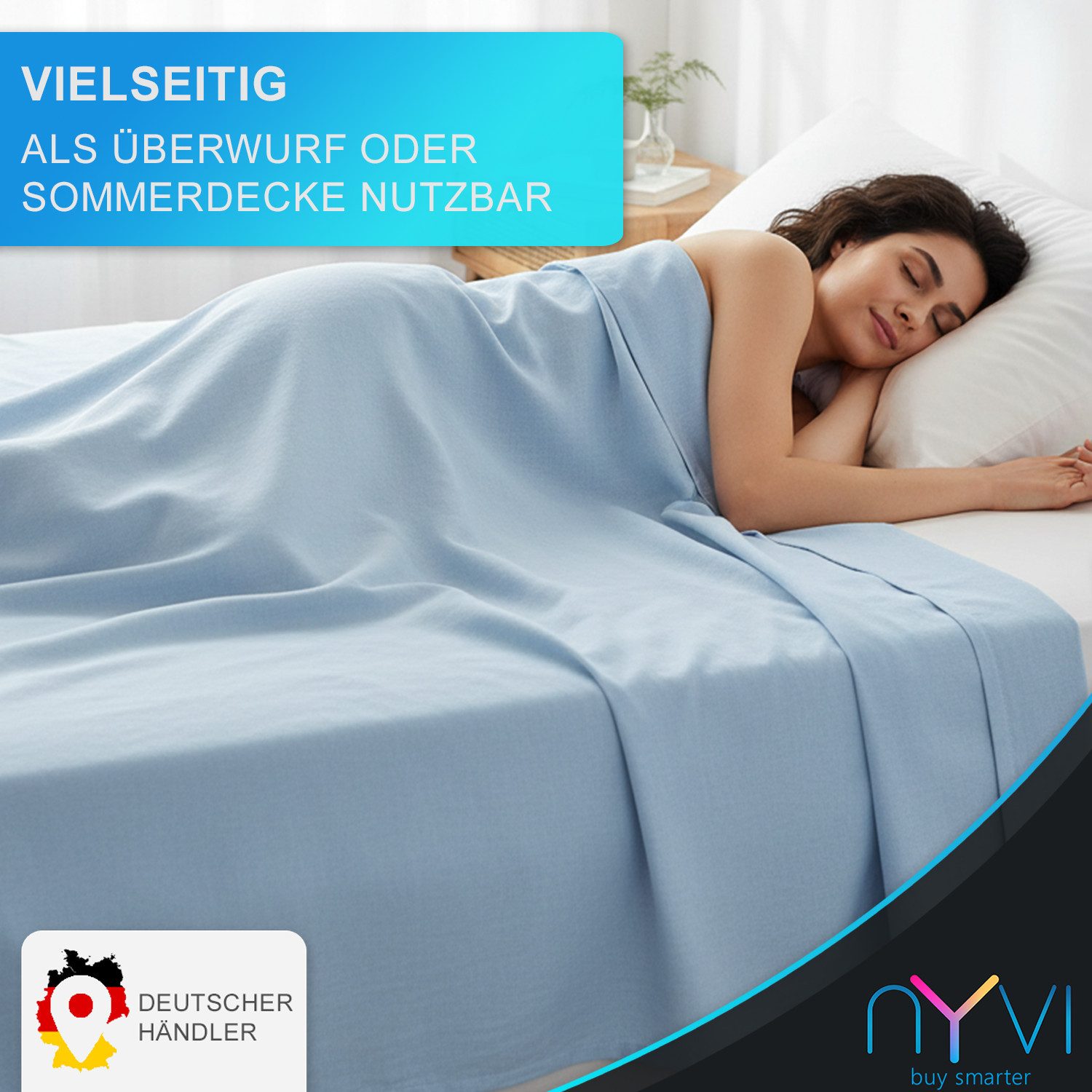 NYVI Betttuch Linon Deluxe Bettlaken ohne Gummizug aus 100% atmungsaktiver Baumwolle, Baumwolle, (1 Stück), Betttuch auch als Sommerdecke nutzbar, OEKO-TEX 100, Bei 60°C waschbar