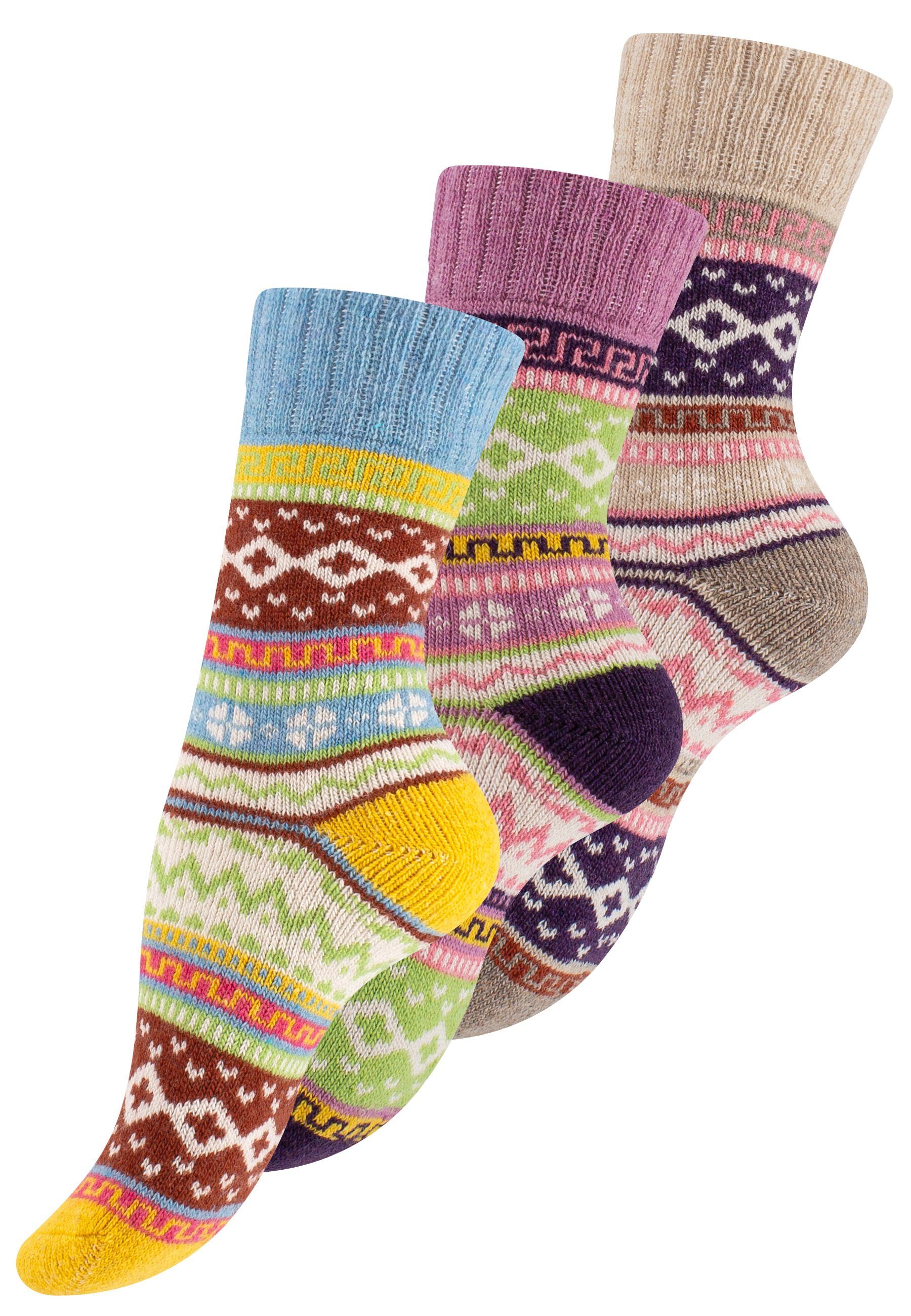 Vincent Creation® Norwegersocken (3-Paar) Hygge Socken mit Wolle