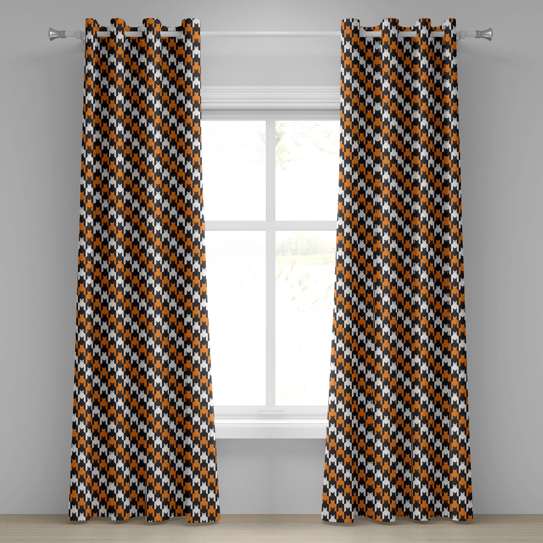 Gardine Dekorative 2-Panel-Fenstervorhänge für Schlafzimmer Wohnzimmer, Abakuhaus, Halloween Catstooth Muster