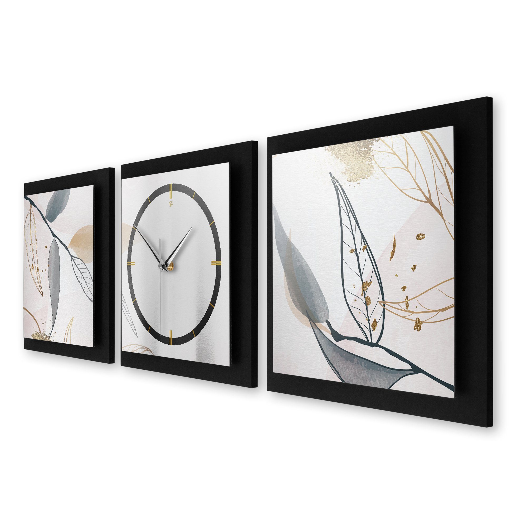 Wanduhr Funk- (90x30cm) außergewöhnlich, elegant, modern) Kreative Feder Ticken; oder Quarzuhrwerk; klein Leaves (ohne