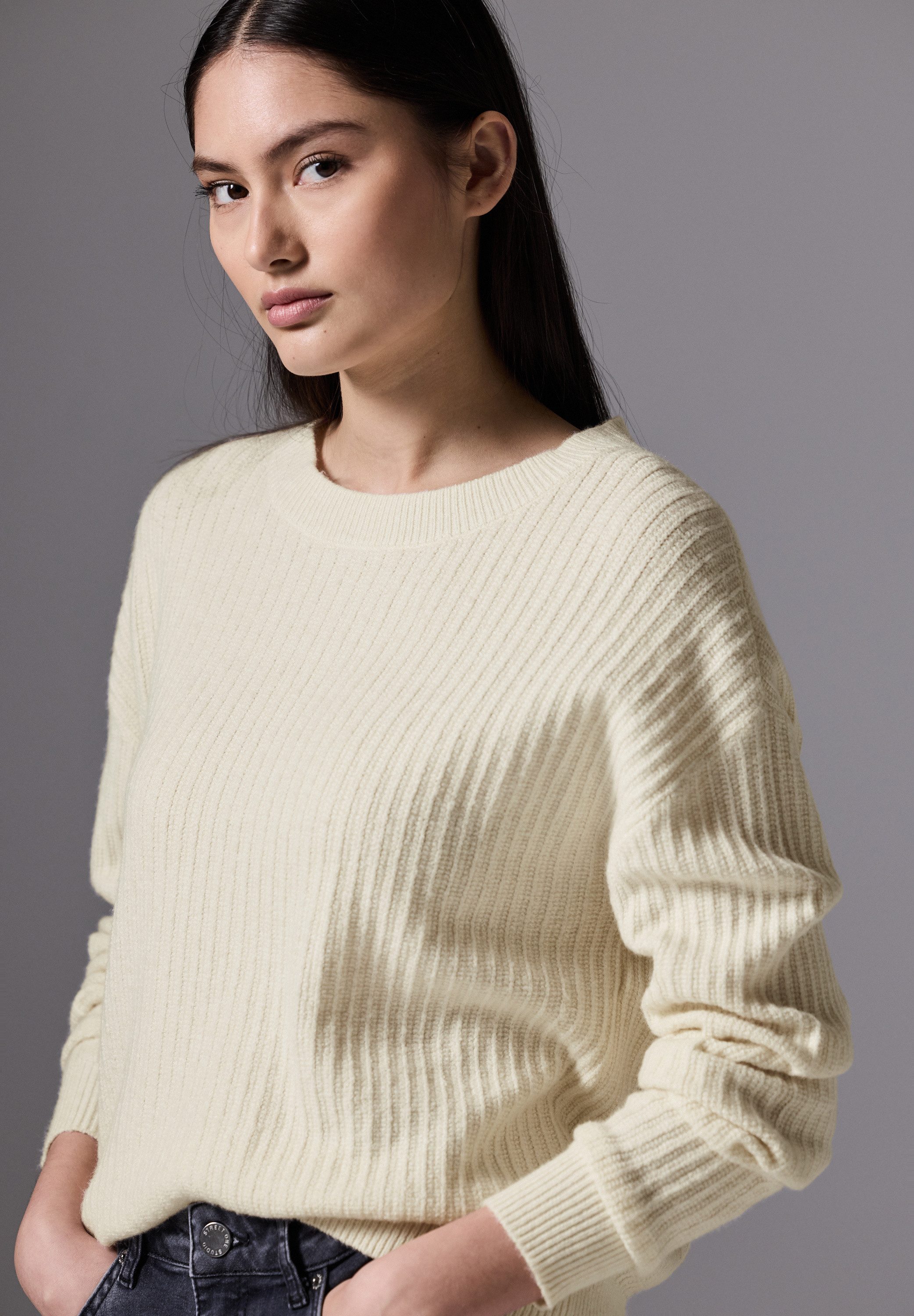 STREET ONE STUDIO Strickpullover aus Baumwolle mit Stretchanteil