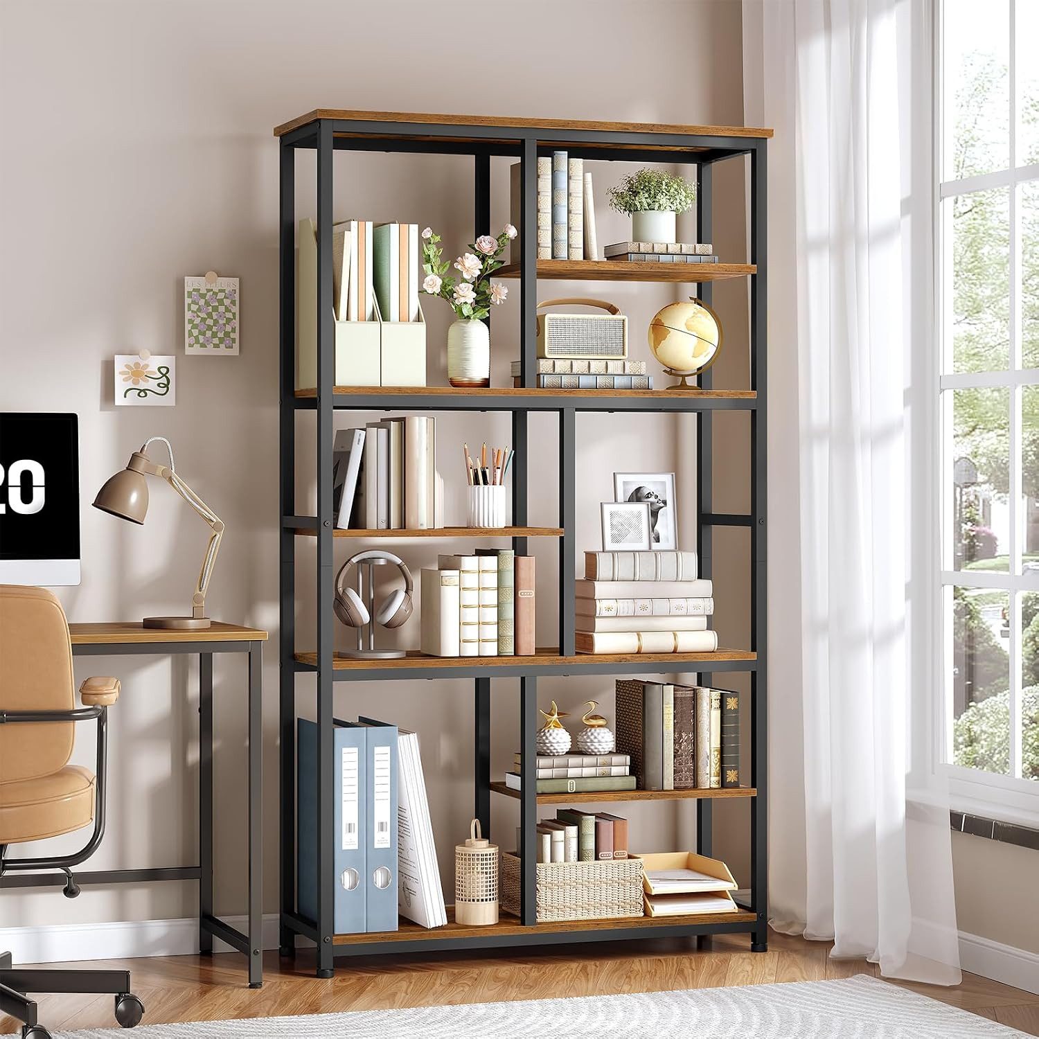 Hoobro Bücherregal Büroregal Standregal mit 4 verstellbaren Füßen, vertikales Regal