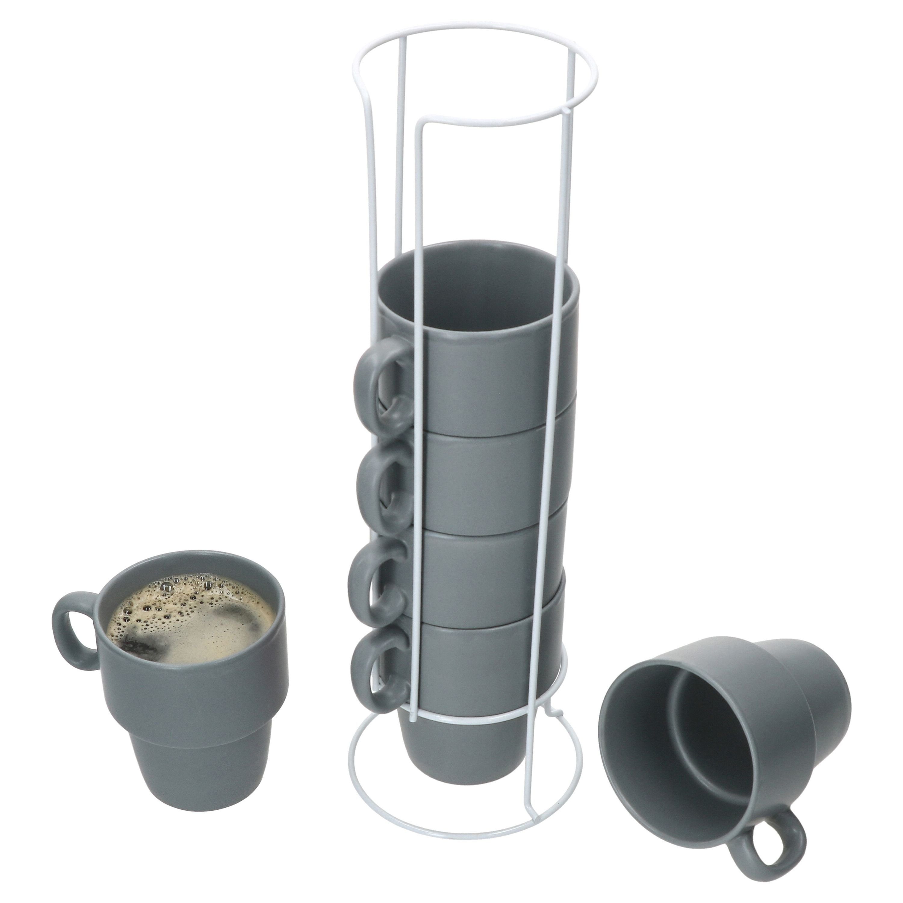 MamboCat Becher 6er Set Kaffeebecher mit Ständer Stata 250ml grau Tasse Porzellan, Porzellan