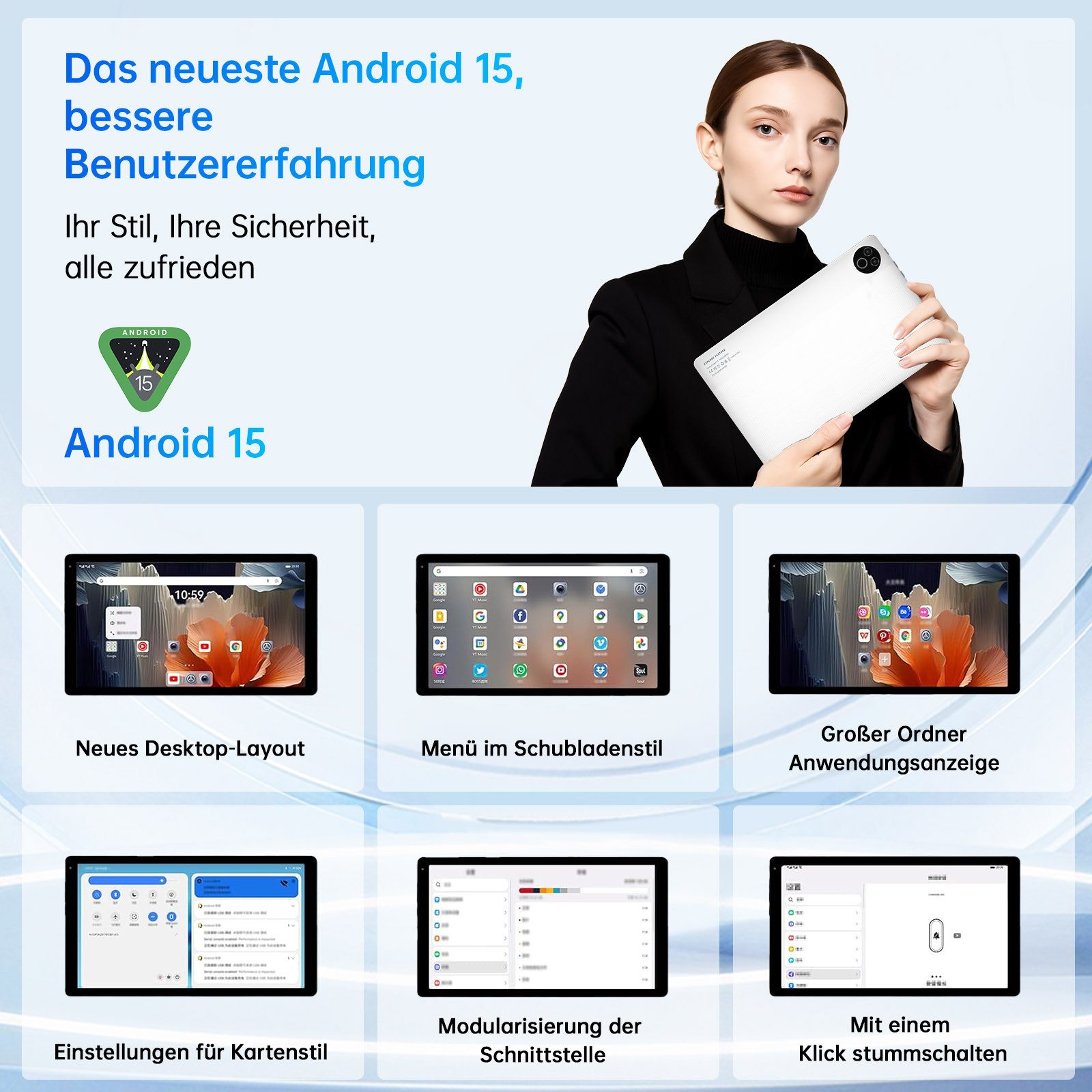 BUFO 10 Zoll HD, 3 GB RAM, 64 GB Erweiterbar auf 1 TB, Android Tablet (10", 64 GB, Android 15, 2,4G/5G WiFi, Dual-Kamera)