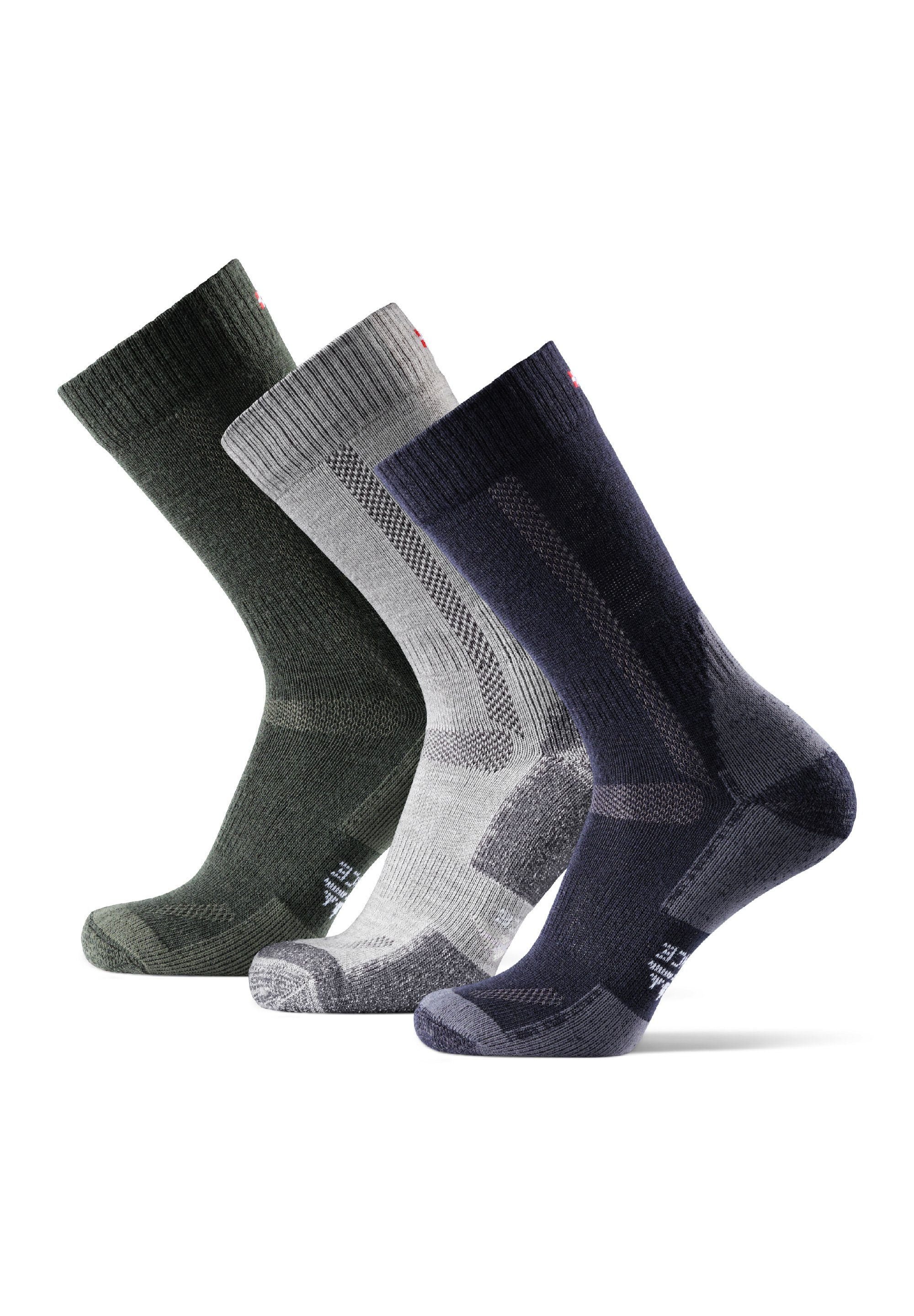 DANISH ENDURANCE Socks Kinder Anti-Blasen, (Packung, Damen Herren, blue Merino für Classic Wandersocken & 3-Paar) Hiking dark