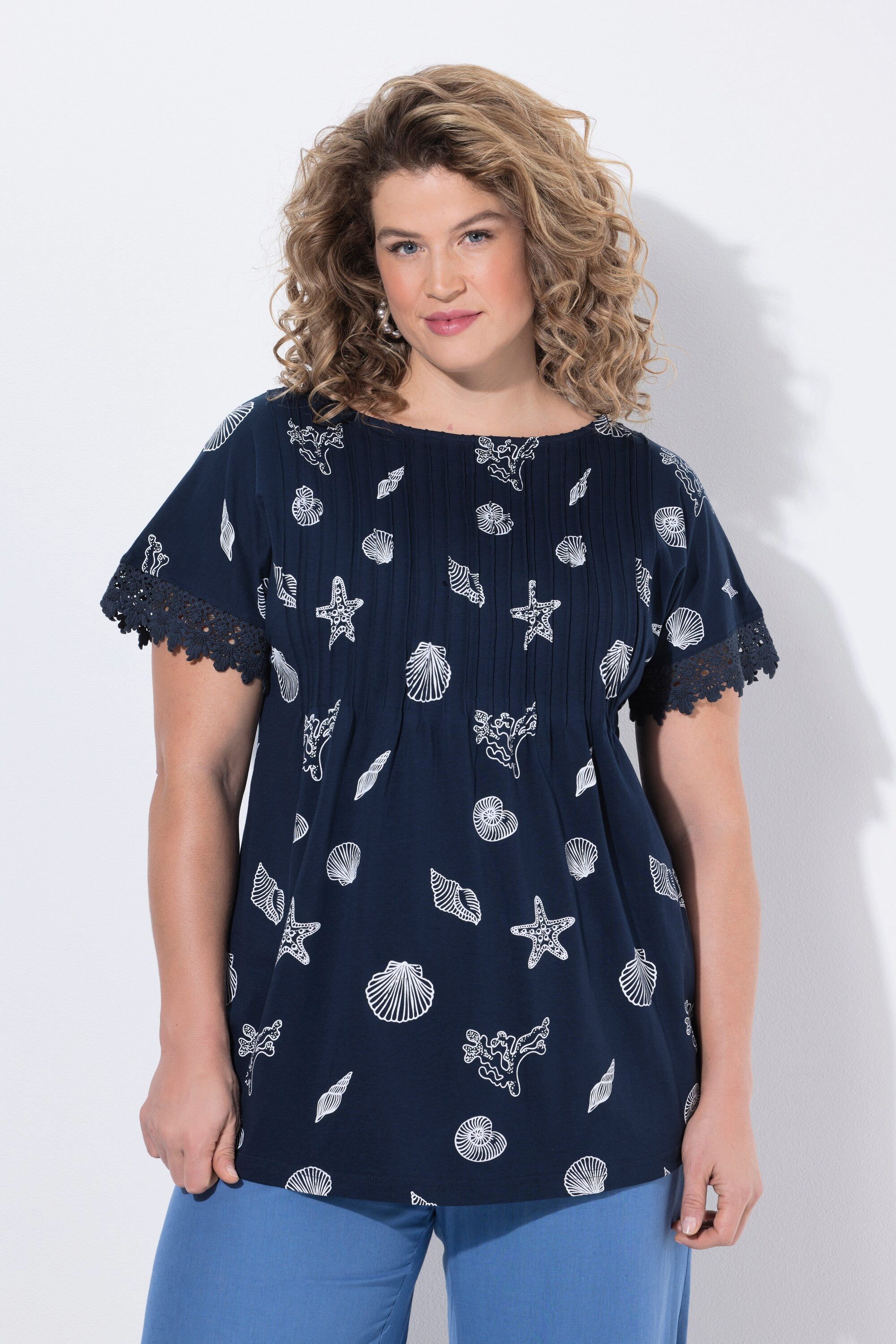 Ulla Popken Longtop T-Shirt Biesen U-Boot-Ausschnitt ärmellos günstig online kaufen