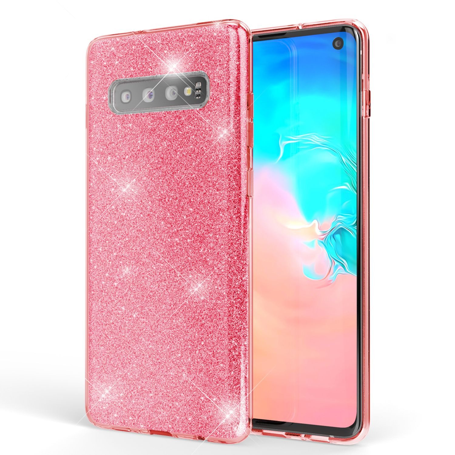 Nalia Smartphone-Hülle Samsung Galaxy S10 15,5 cm (6,1 Zoll), Glitzer Silikon Hülle / Glänzender Hybrid Schutz / Stoßfest & Robust