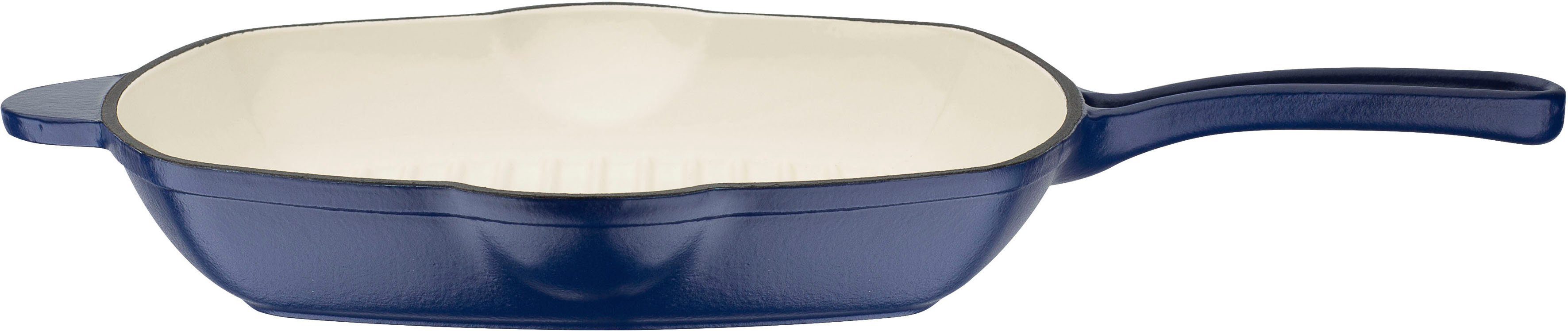 GSW Topf-Set Blue Magic, Gusseisen (Set, 3-tlg., 1x Kochtopf mit Deckel Ø 20 cm, 1x Grillpfanne 27 x 27 cm), Dunstzapfen im Deckel zum Garen im eigenen Saft, Induktion