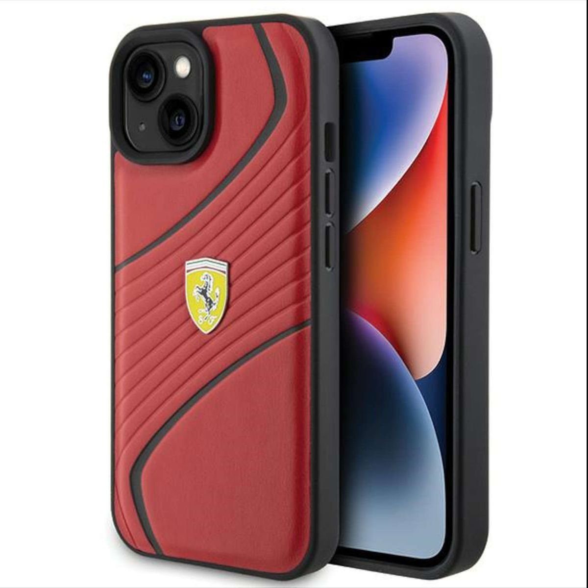 Ferrari Smartphone-Hülle Ferrari Apple iPhone 15 Schutzhülle Case Cover Twist Metal Logo Rot