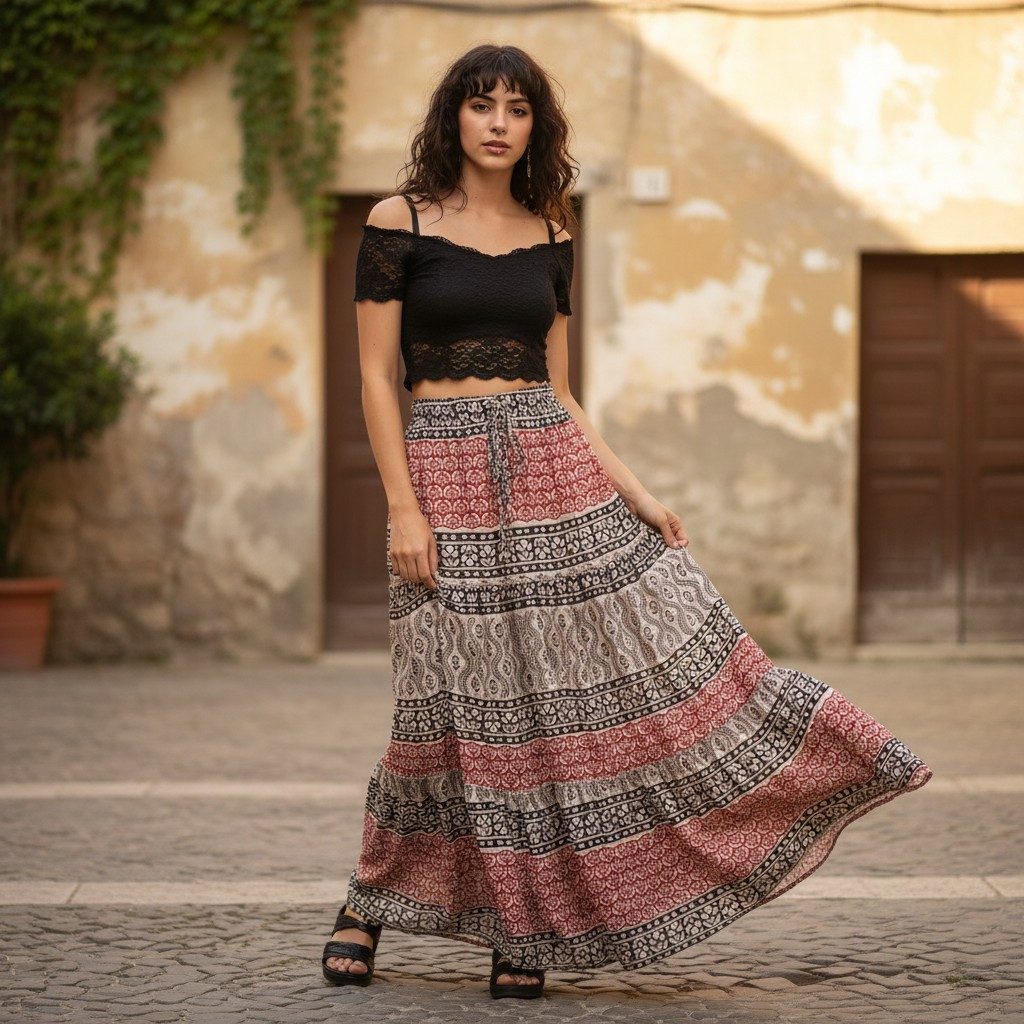 Guru-Shop Minirock Rock Boho chic, weit schwingender Maxirock -.. alternati günstig online kaufen