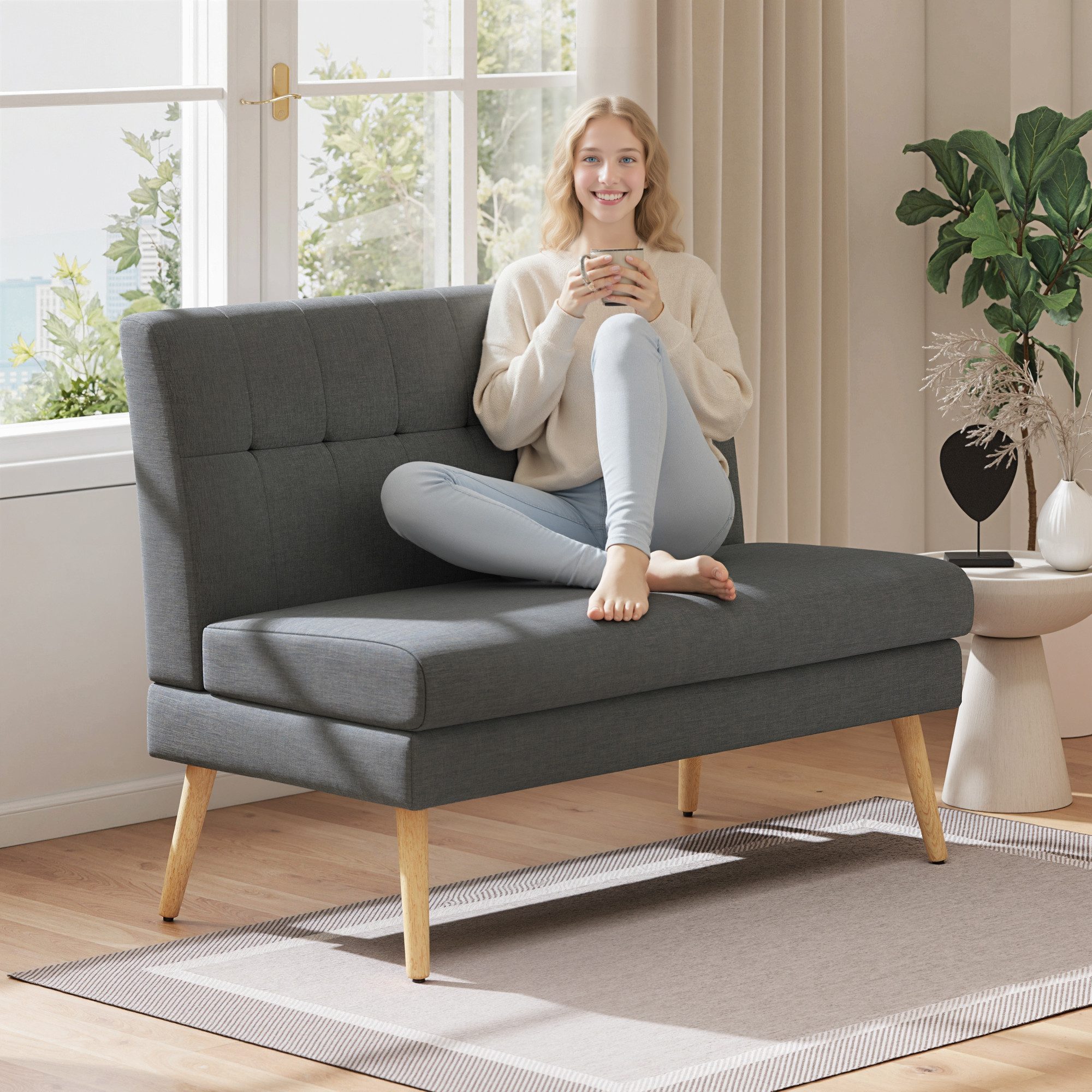 HOMCOM 2-Sitzer Sofa mit Leinenoptik, Getuftete Rückenlehne, Doppelsofa, Couch 1 Teile, für Wohnzimmer, Schlafzimmer, Dunkelgrau