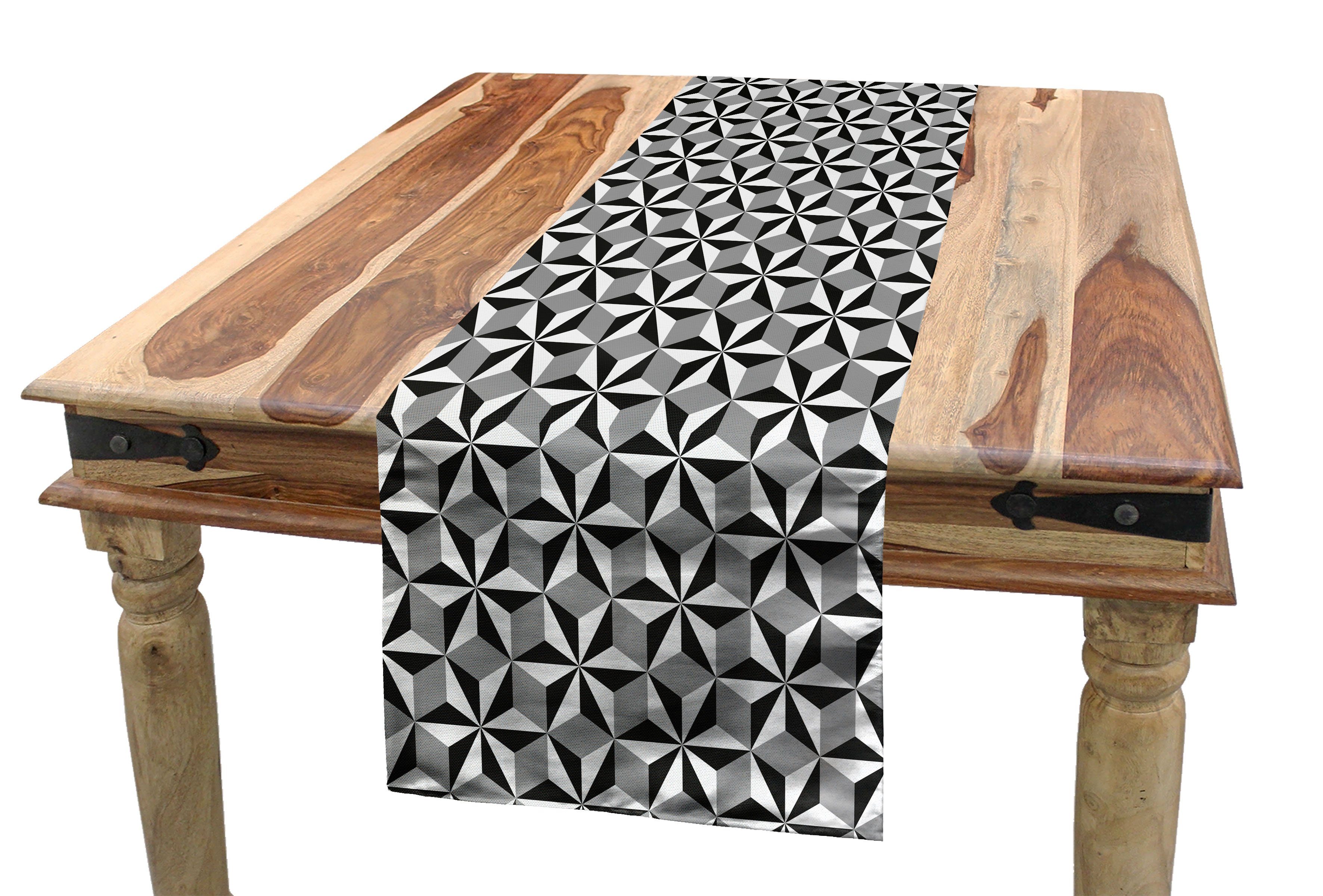 Abakuhaus Tischläufer Esszimmer Küche Rechteckiger Dekorativer Tischläufer, Geometrisch Optische Hexagon Sterne