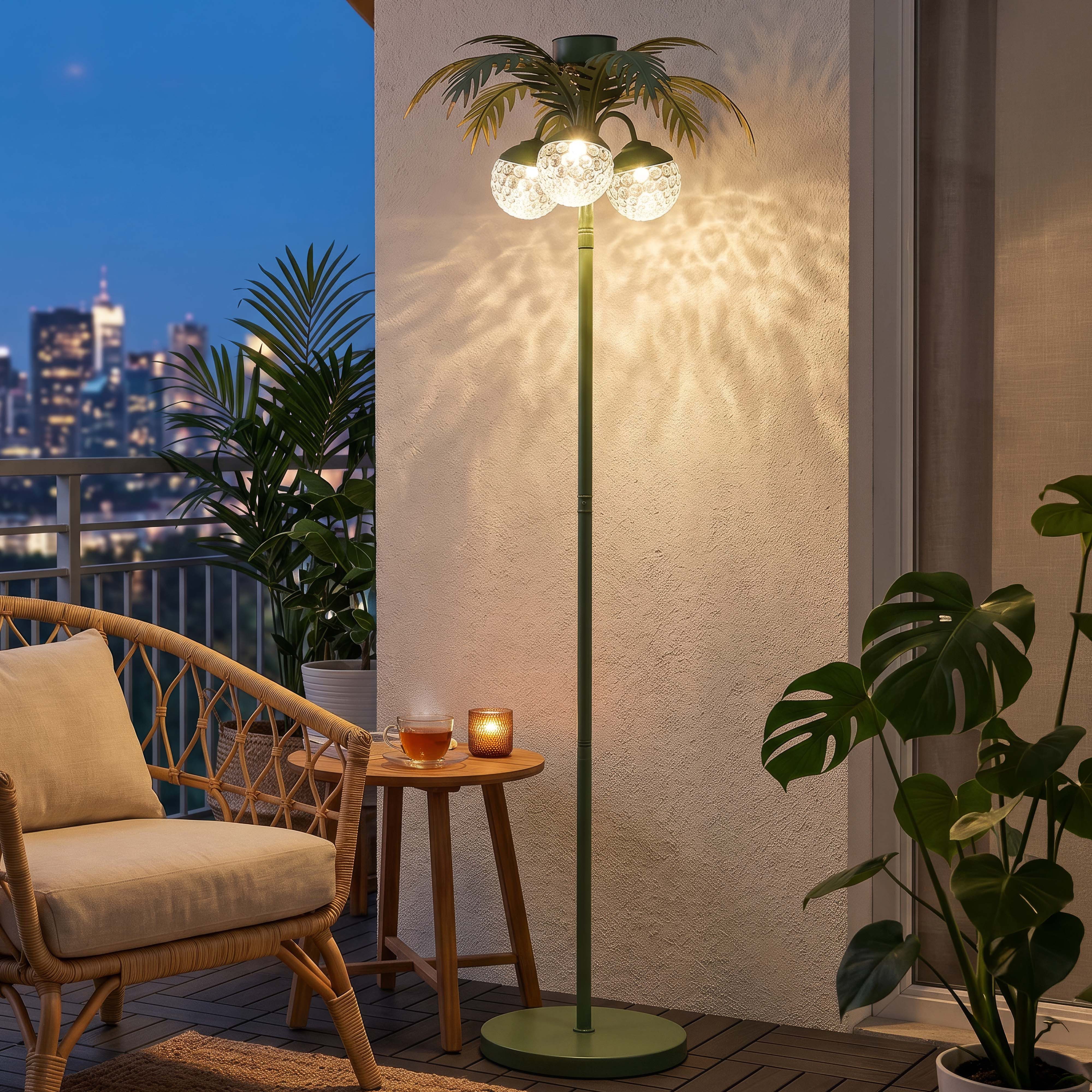 Elblight.de LED Gartenleuchte LED Solar Palme Stehleuchte mit Dämmerungssensor