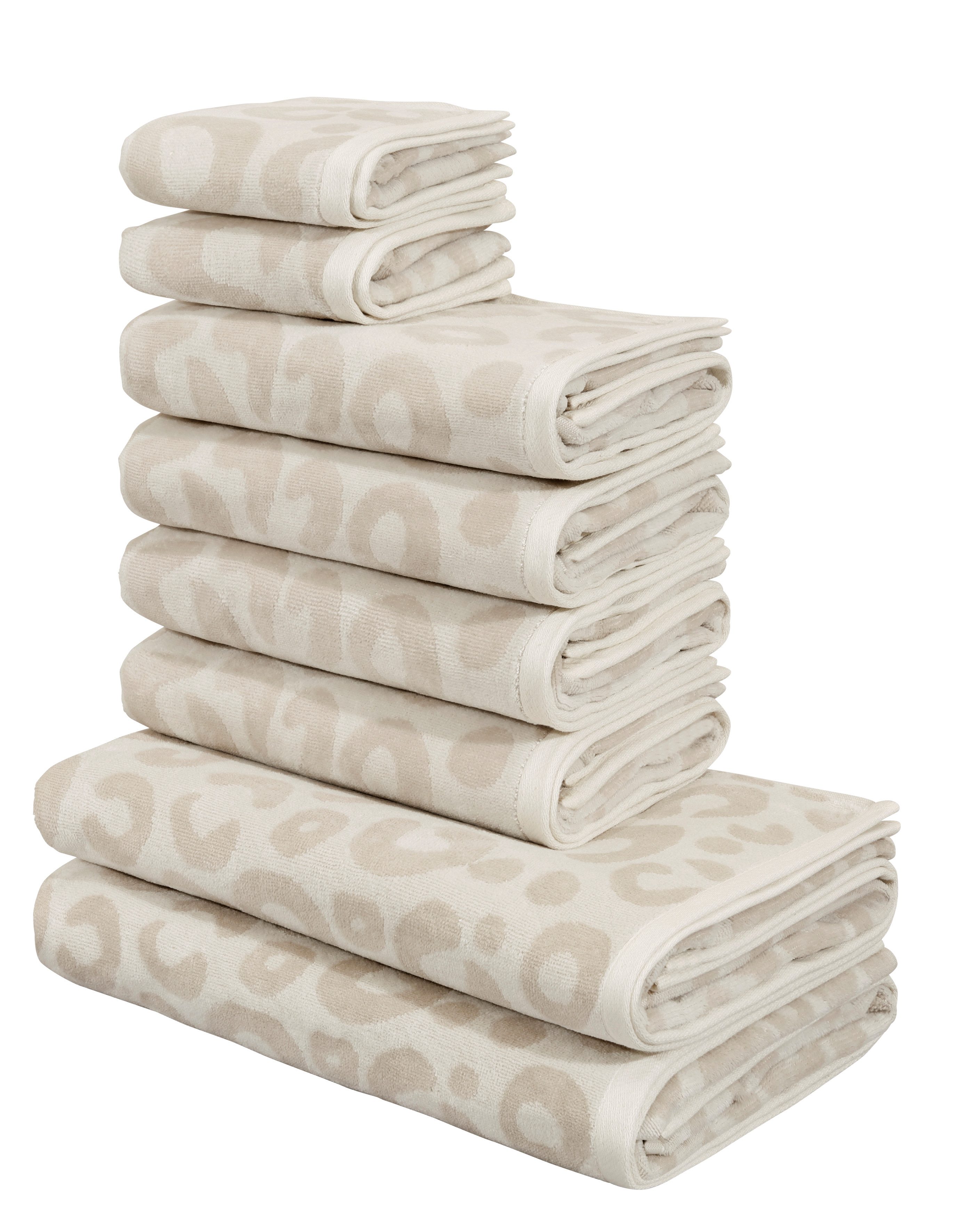 OTTO home Handtuch Set Anna Leopardenmuster, 8-tlg Handtuch-Set, 100% Baumwolle, Frottiervelours (Set, 8-St), Duschtücher, Handtücher und Gästetücher, weich, modern, Animal Print
