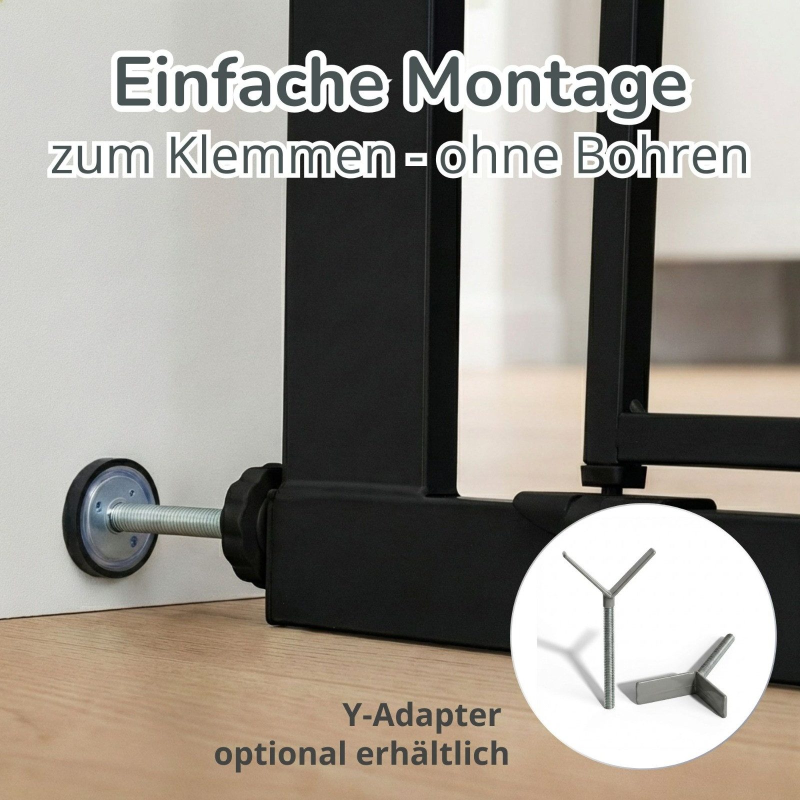 Bronea Treppenschutzgitter Babygitter Tür ohne bohren BALU Tür- & Treppenschutzgitter schwarz (75–82 cm verlängerbar bis 165 cm, SAFETY-LOCK Rot/Grün, ANTI-STOLPER-RAMPE, AUTO-CLOSE Türschutzgitter), Entwickelt, Geprüft & Zertifiziert in Deutschland EN1930:2012-02
