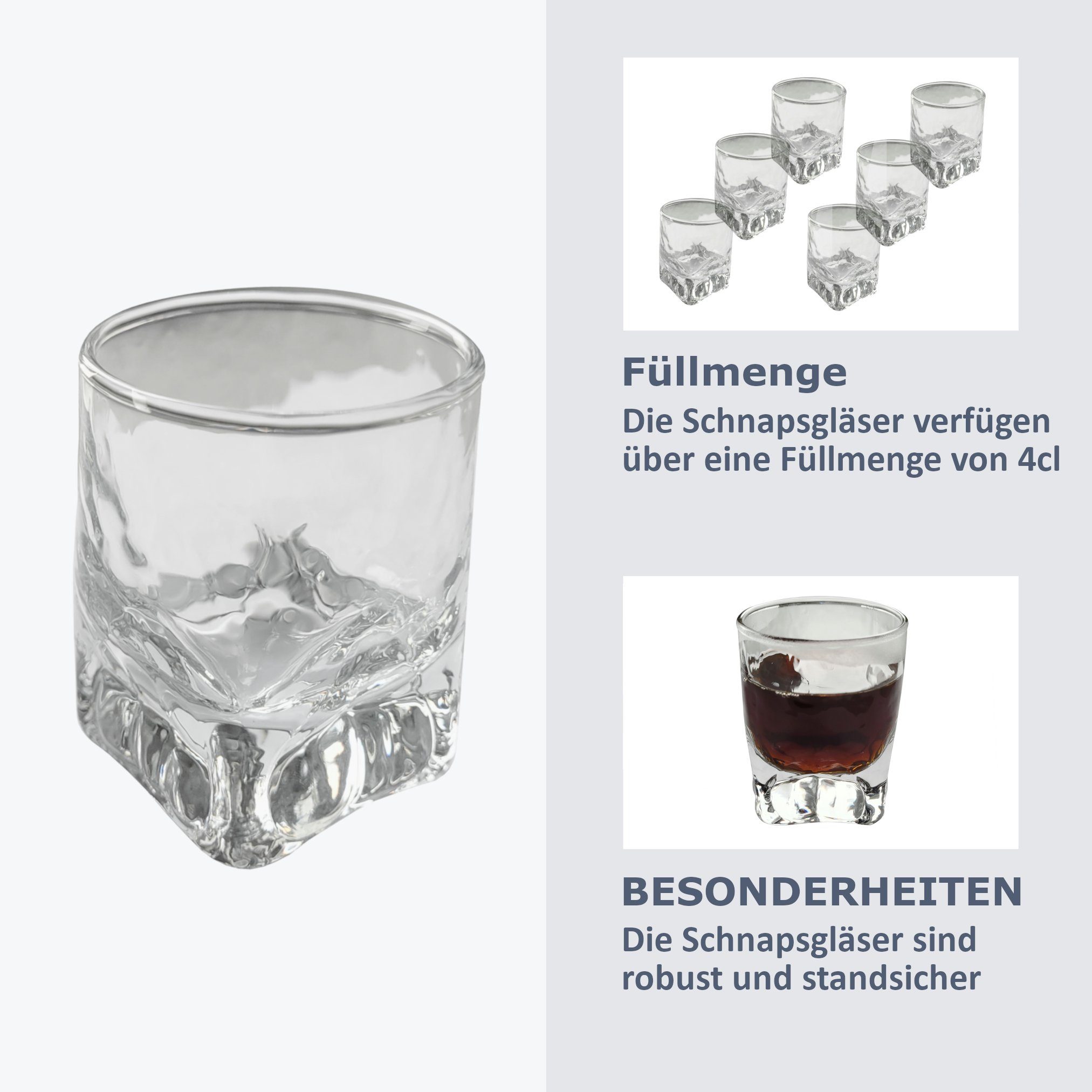 Provance Schnapsglas 6 x Schnapsglas Schnapsgläser Stamper Shotglas Kristallglas 40ml 4cl, 6-tlg., Glas