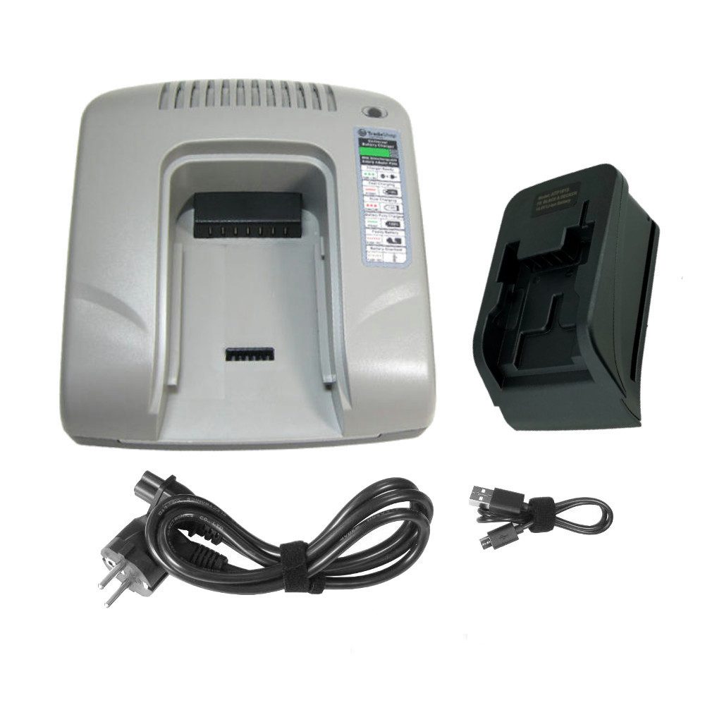 Trade-Shop Ladestation passend für Black & Decker HP146F4L HP146F4LBK HP146F4LK USB-Ladegerät (Geeignet für 14,4V Li-Ion Akkus / mit zwei USB-Anschlüssen)