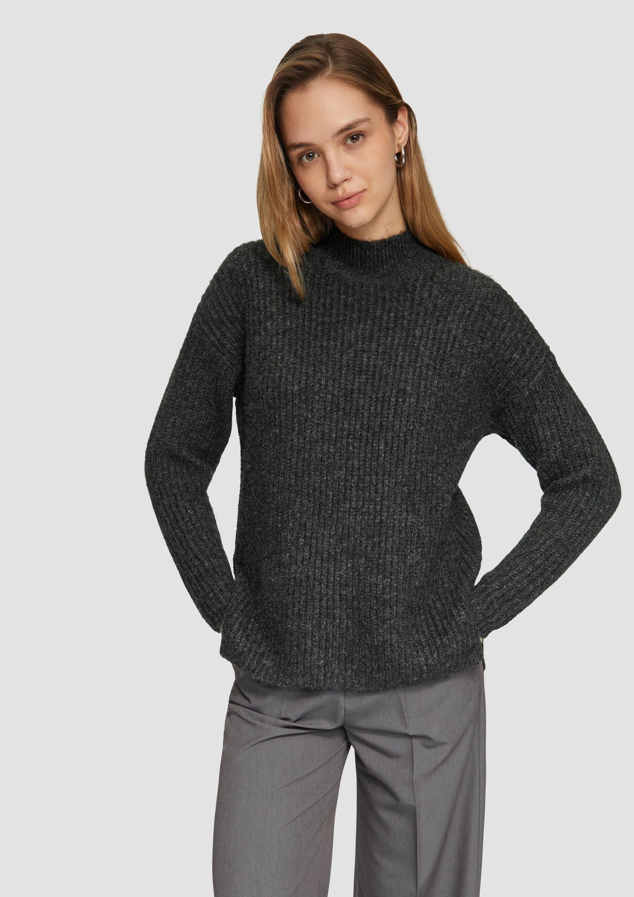 QS Longpullover Strickpullover Weicher Strickpullover mit Rippstruktur