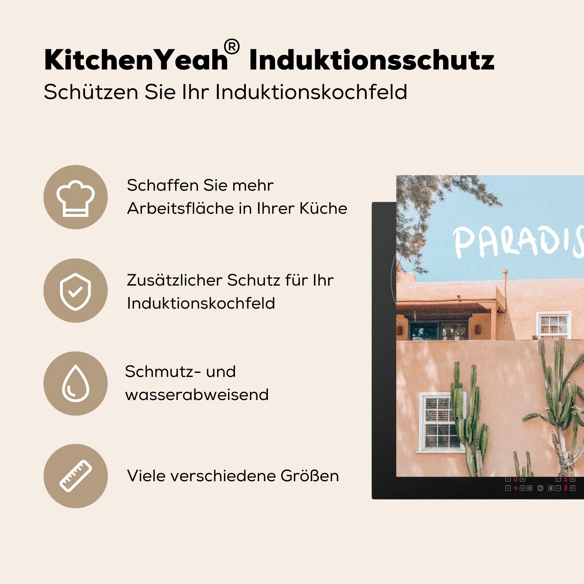 Vinyl, Haus Ceranfeldabdeckung, küche 78x78 cm, Pflanzen, - Herdblende-/Abdeckplatte Sommer - MuchoWow Arbeitsplatte (1 tlg), für