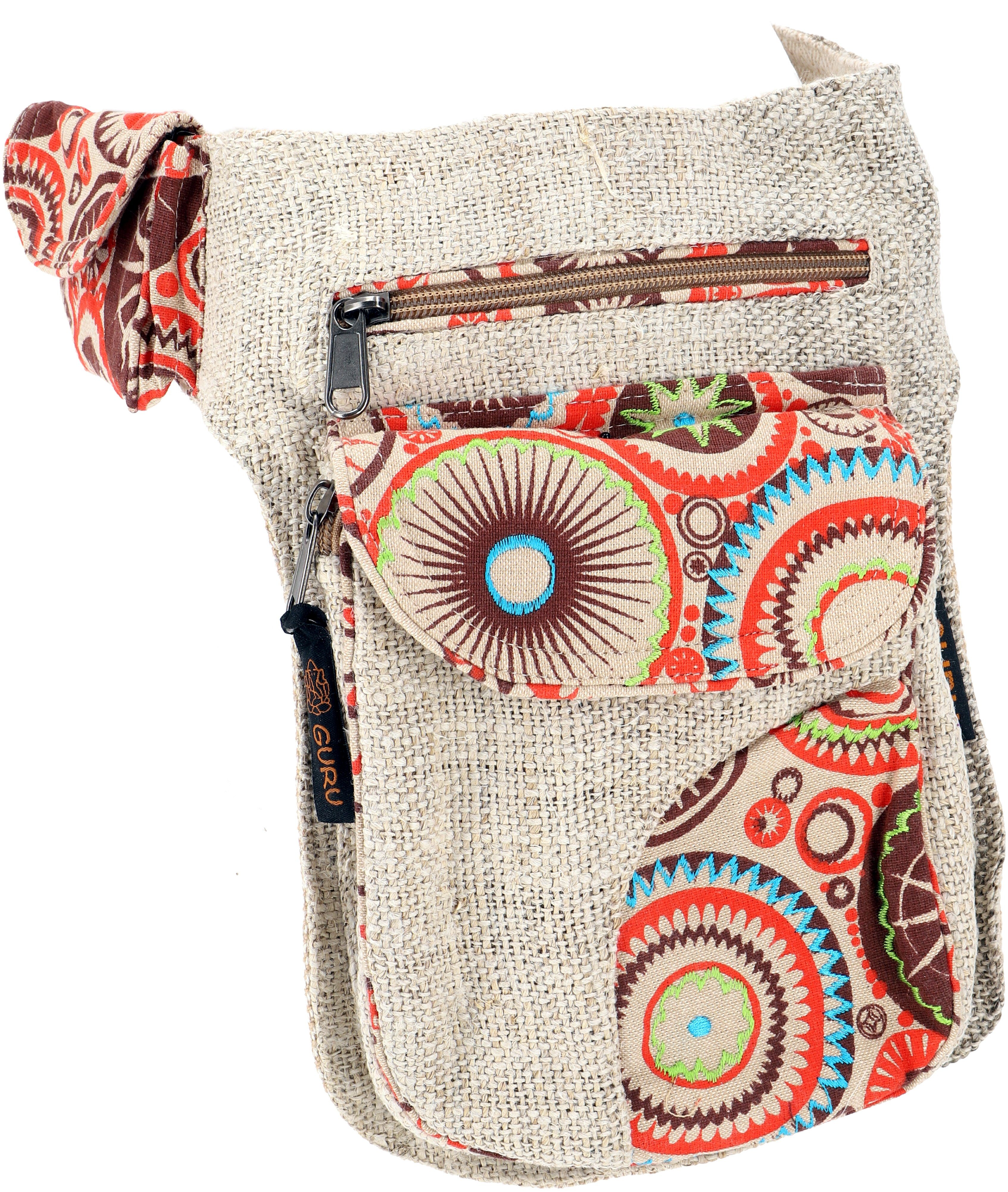 Nepal Ethno Hanf Gürteltasche Sidebag, patchwork.. Guru-Shop