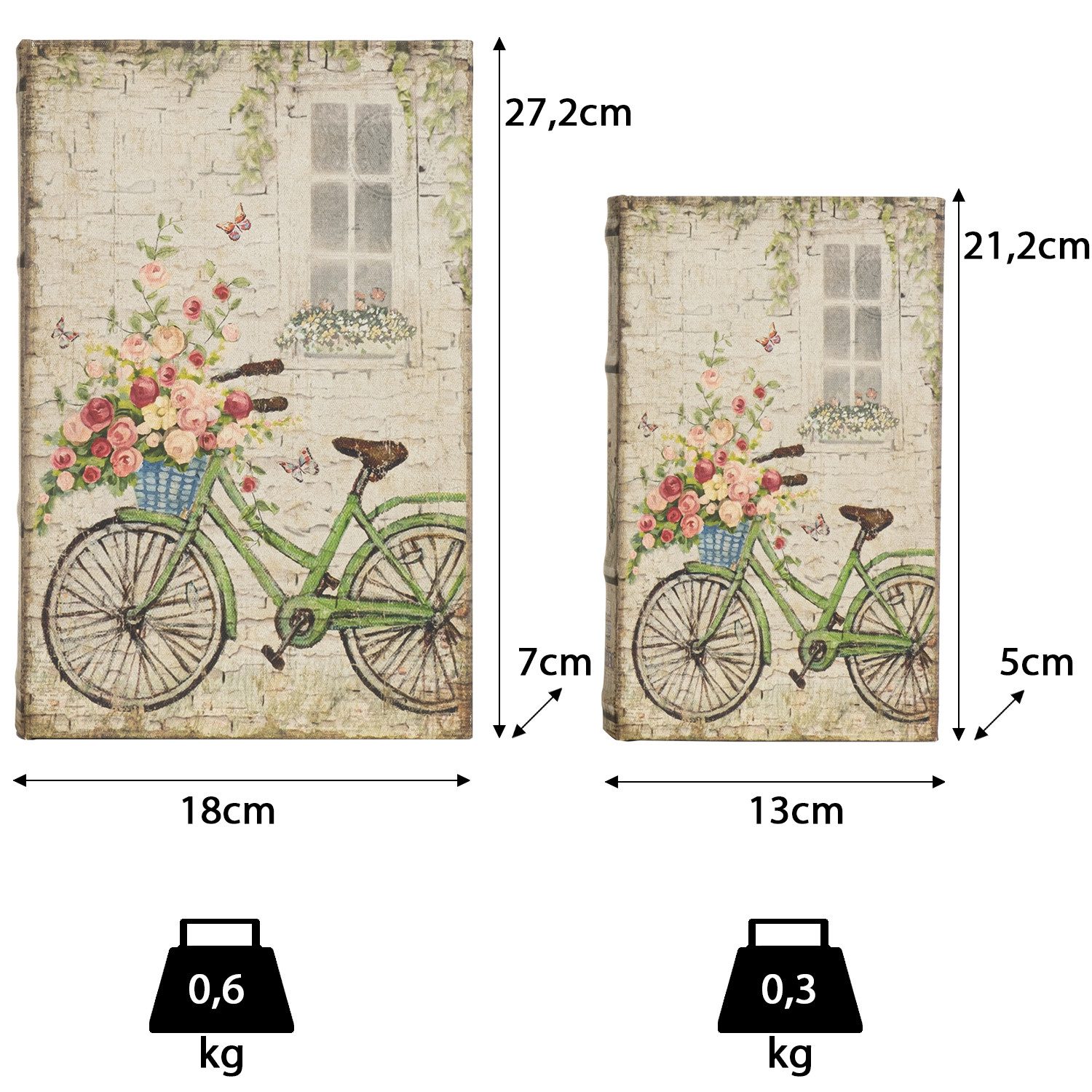 Moritz Etui Buchhüllen Set Fahrrad Blumen 2-teilig Deko Vintage