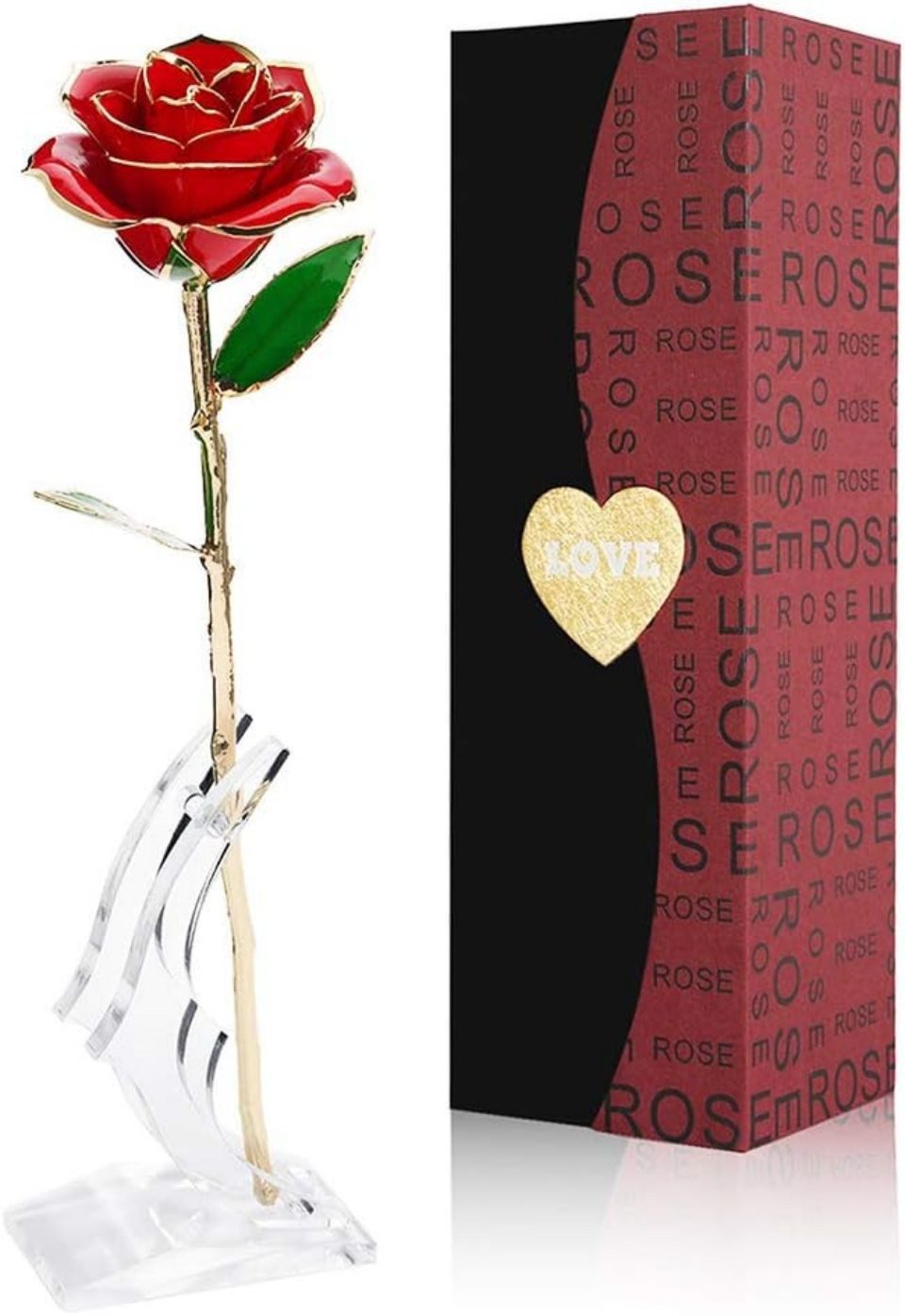 Kunstblume Ewige Rote Rose, 24k Gold Rose, Handgefertigt Konservierte Rose Rose, Fivejoy, Künstliche Rose mit Geschenkbox und Sockel geliefert